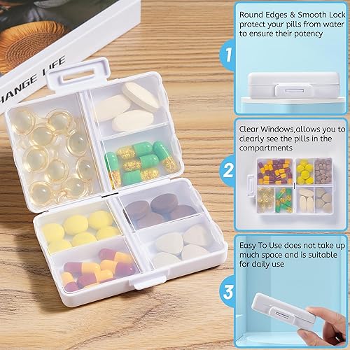 Miniatura 5 de Pastillero de viaje  Pastillero diario portátil con 7 compartimentos, contenedor de píldoras, organizador de medicamentos, dispensador de píldoras,