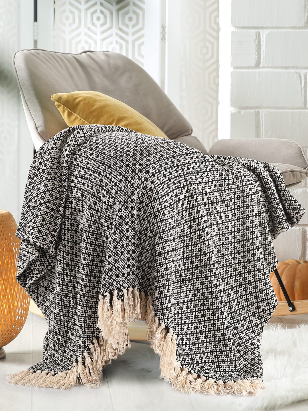 Sashaa World Beige Cotton Throw - Cozy Comfort -14