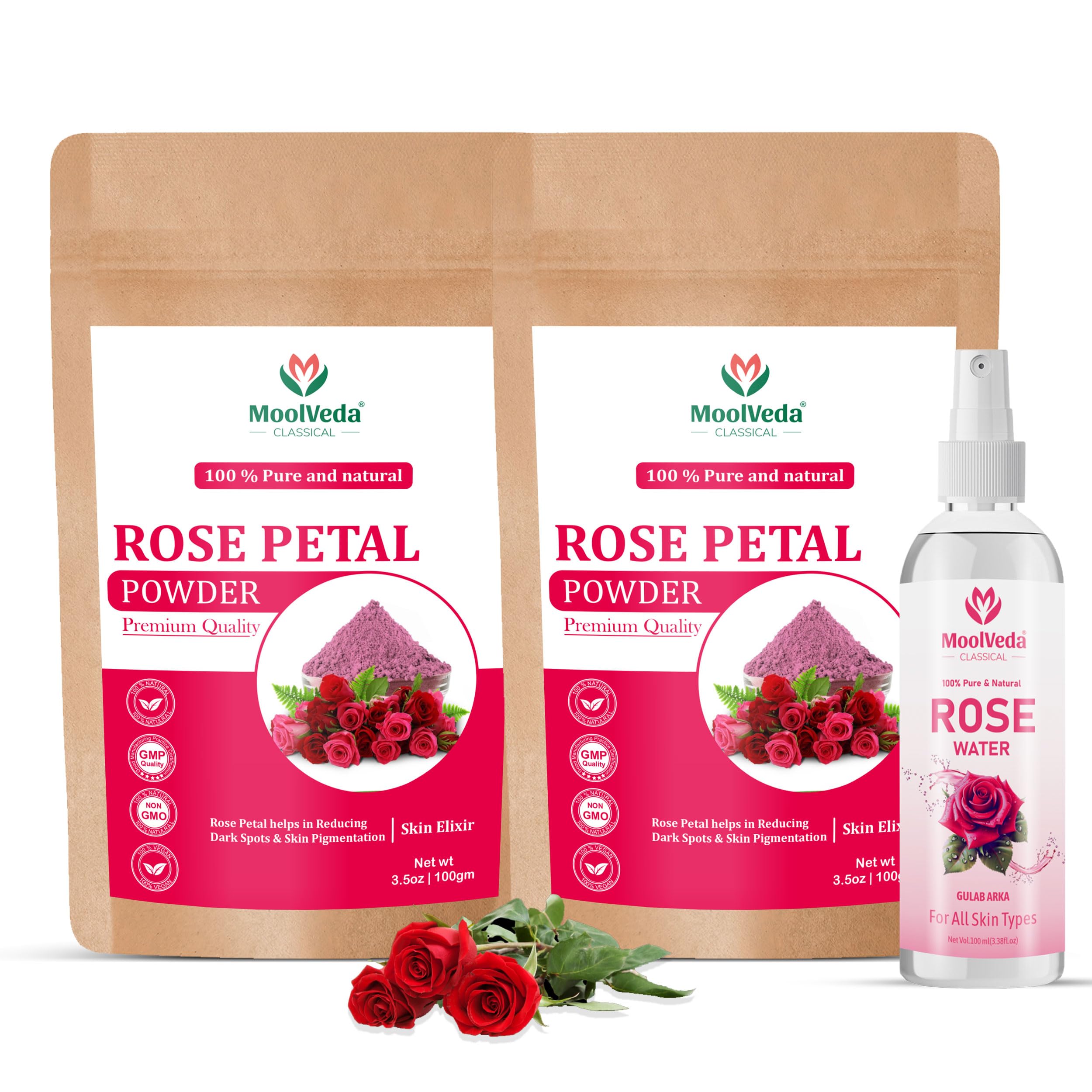 Pure & Natural Rose Petal Powder For Skin, Face Pack Mask for Fairness, Tanning & Glowing Skin, (Pack Of 2, 100gm, Rose water Free)
