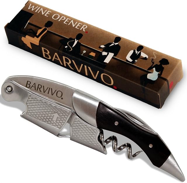 Professional Waiters Corkscrew by Barvivo - This Wine Opener is Used to Open Beer and Wine Bottles by Waiters, Sommelier and Bartenders Around The World. Made of Stainless Steel and Natural Ebony.