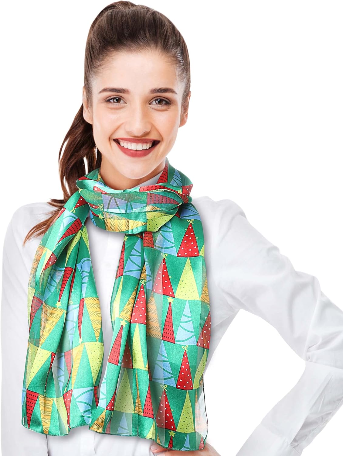 CBC Crown Christmas Tree - Christmas Tree Theme Scarf 13"x 60". Made In Korea (Christmas Tree - Green) at  Women’s Clothing store