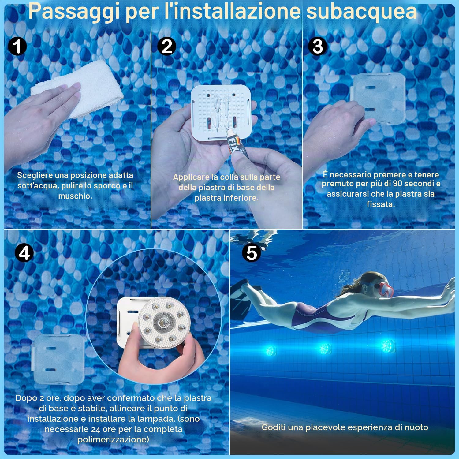 Idyl Light Luci sommergibili ricaricabili per piscina, con telecomando e funzionamento a batteria, LED colori vari, magnetizzate, luci galleggianti