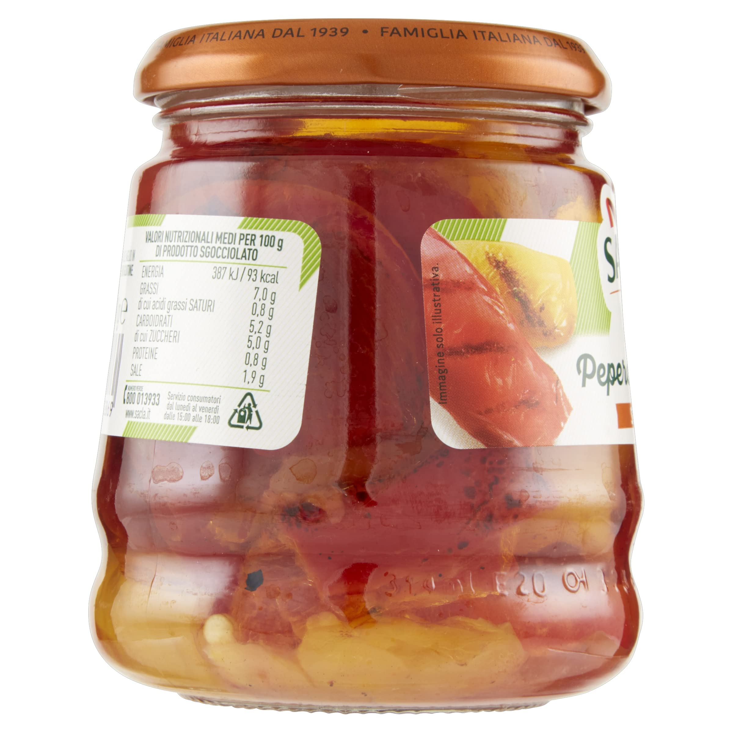 Saclà, Sottoli Grigliati, Peperoni Grigliati, Ideali per Antipasti, Contorni e per le Tue Preparazioni, Vaso Vetro, 290g, Confezione da 12 Pezzi