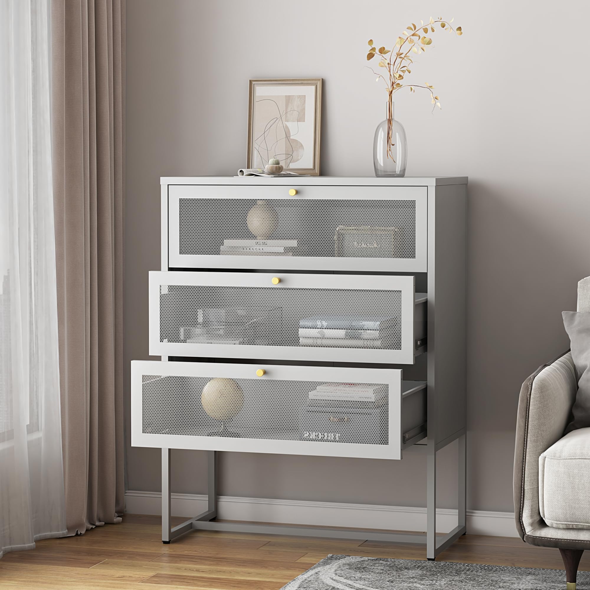[en.casa] Büroschrank Sund mit 3 Schubladen Aktenschrank Schubladenschrank Wohnzimmerschrank 105 x 80 x 40 cm Mehrzweckschrank Metallschrank Stahl Sideboard Kommode Grau