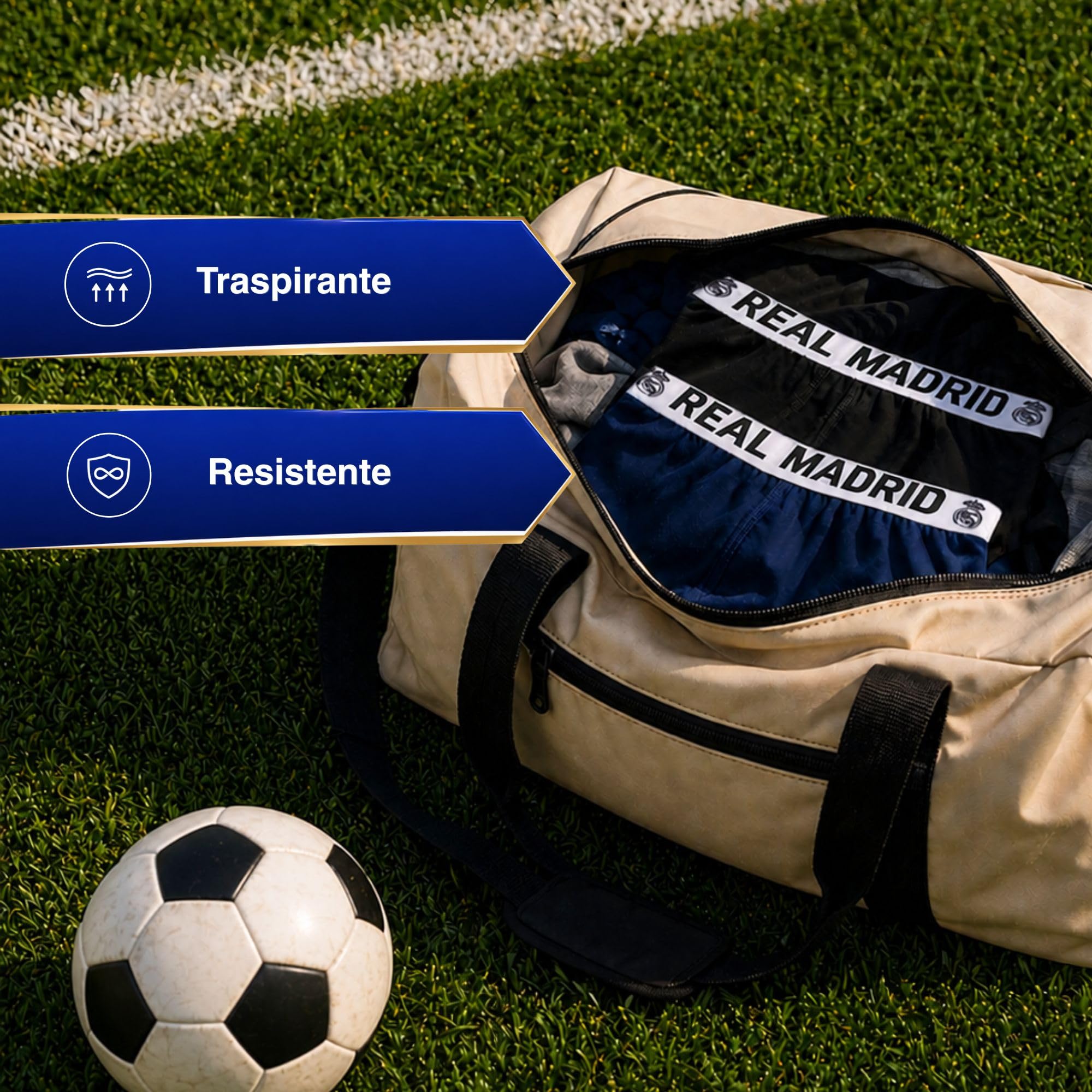 Real Madrid Boxer Ragazzi, Confezione da 5 – Prodotto con Licenza Ufficiale | Set di Boxer 95% Cotone | Regalo per i Tifosi più Piccoli con Elastico con Logo
