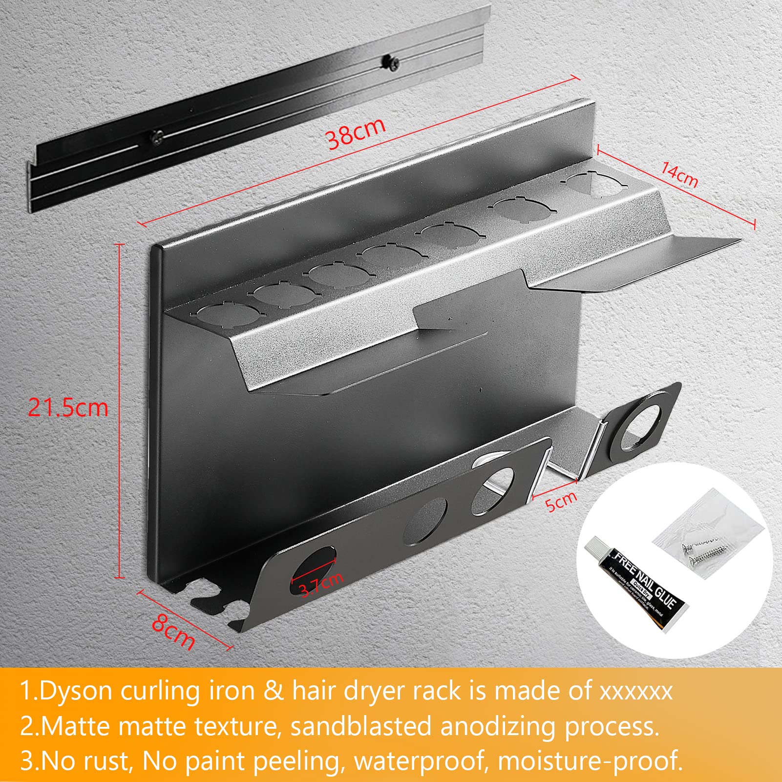 Bocguy 2 In 1 Wandhalterung für Dyson Airwrap & Dyson Föhn, Ohne Bohren Dyson Airwrap Halterung mit Kleber & Schraubengruppe, Dyson Haartrocknerhalter kompatibel mit Fässer, Diffusordüsen, Supersonic