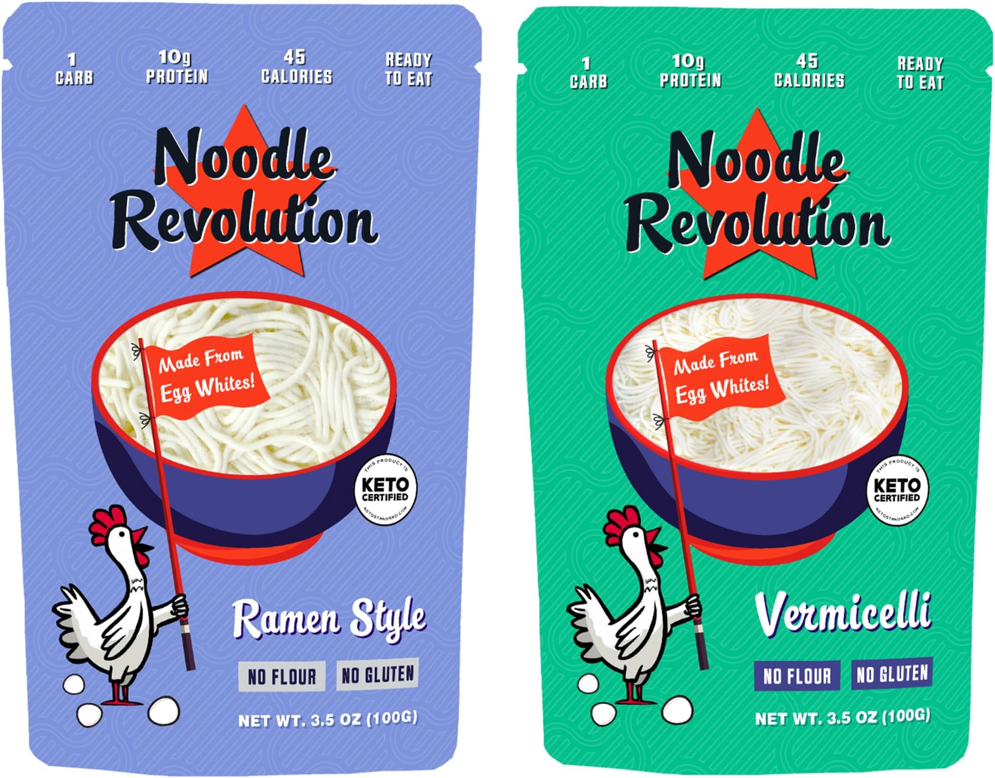 Noodle Revolution - Keto Noodles (Just 1G Carbs), Made From Egg Whites, 10G Protein, Taste & Texture Just Like Real Noodles, Ready To Eat, Keto/Paleo Certified (Ramen & Vermicelli, Single)