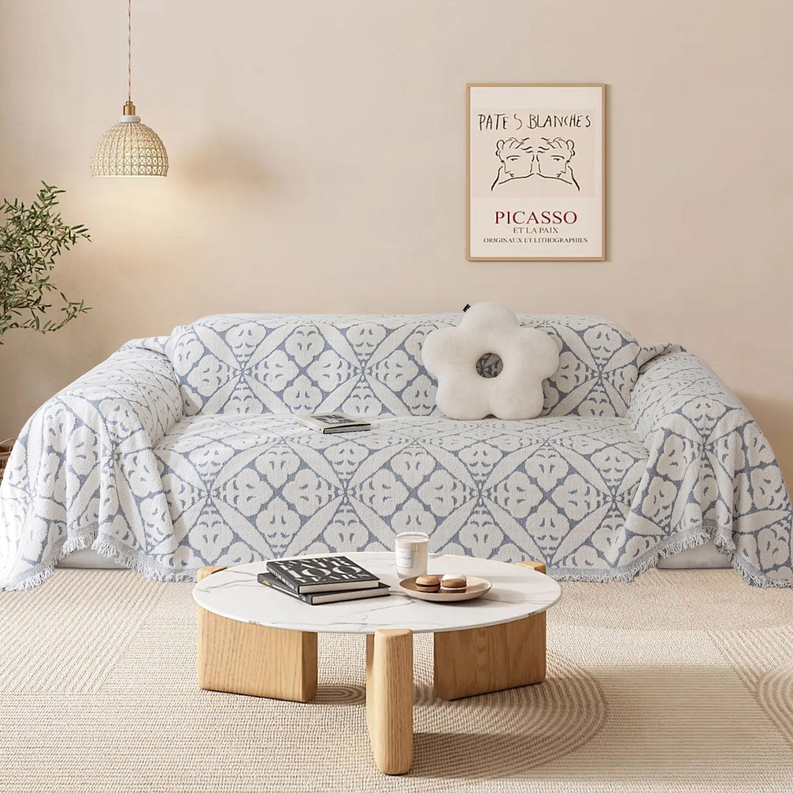 SHANNA Sofa Cover for 3 Seater, Chenille AB Sided Slipcover for Corner Sofa, All-Season Protection Couch Cover for Dogs, Couch Protector Loveseat Covers Futon Cover L Shaped Sofa Cover with Tassel โ image 1
