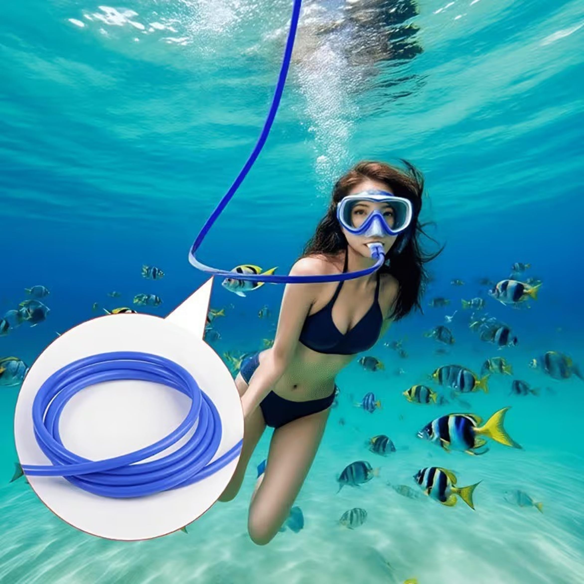 Dispositivo de respiración subacuática de 2 Piezas, Tubo Largo de Snorkel con diseño de Doble Tubo seco, Azul, 9, 84 pies
