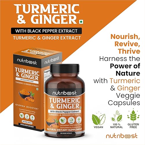 Miniatura 5 de Curcumina de cúrcuma y jengibre con extracto de pimienta negra, 95% curcuminoides estandarizados 1950 mg  Pimienta negra para máxima absorción,