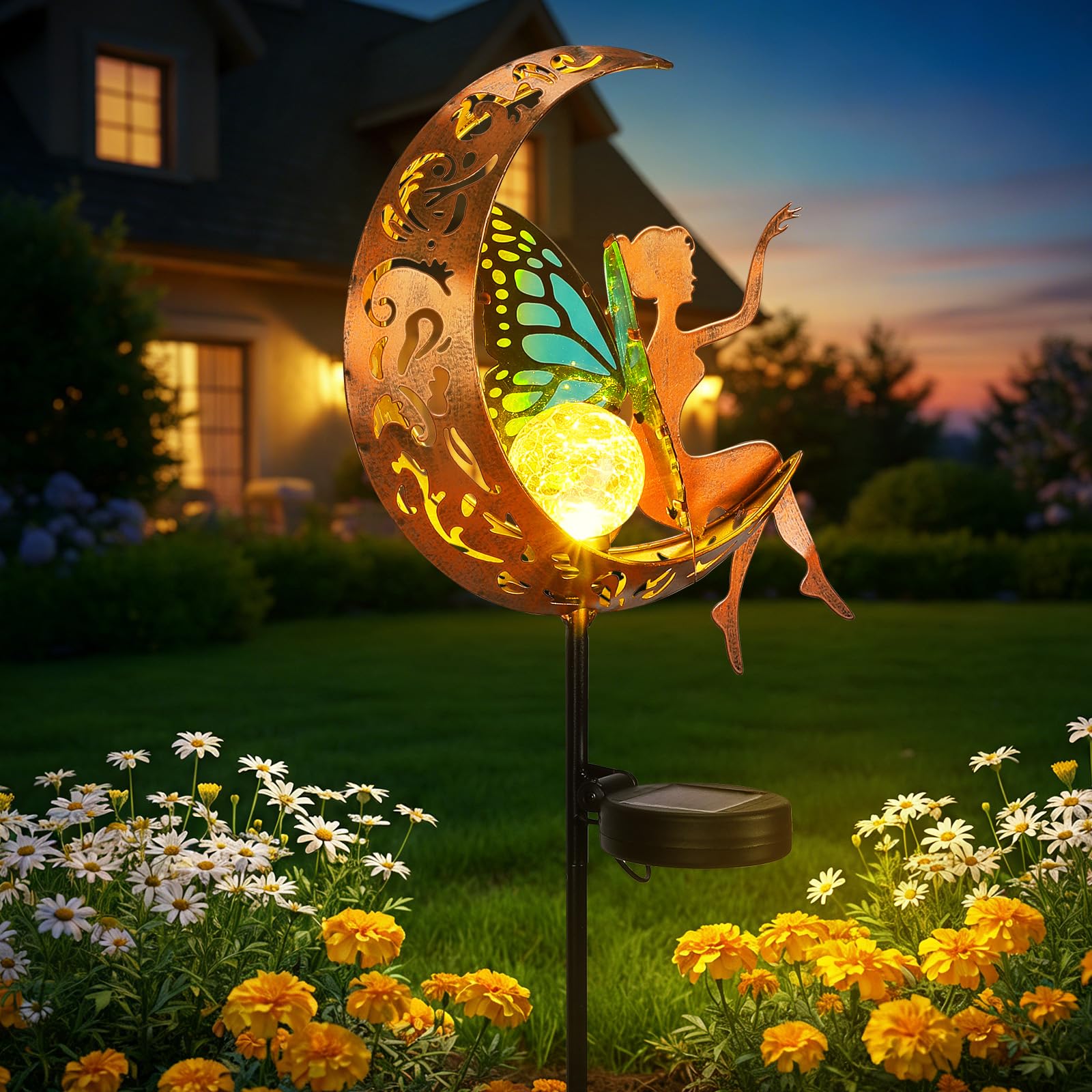 ZKLiLi Outdoor Solar Fairy Garden Light, Outdoor Garden Fairy Decor Décorations imperméables de lanterne suspendue pour Patio Yard Porch Lawn Pathway Statues de passerelle Cadeaux de décor extérieur