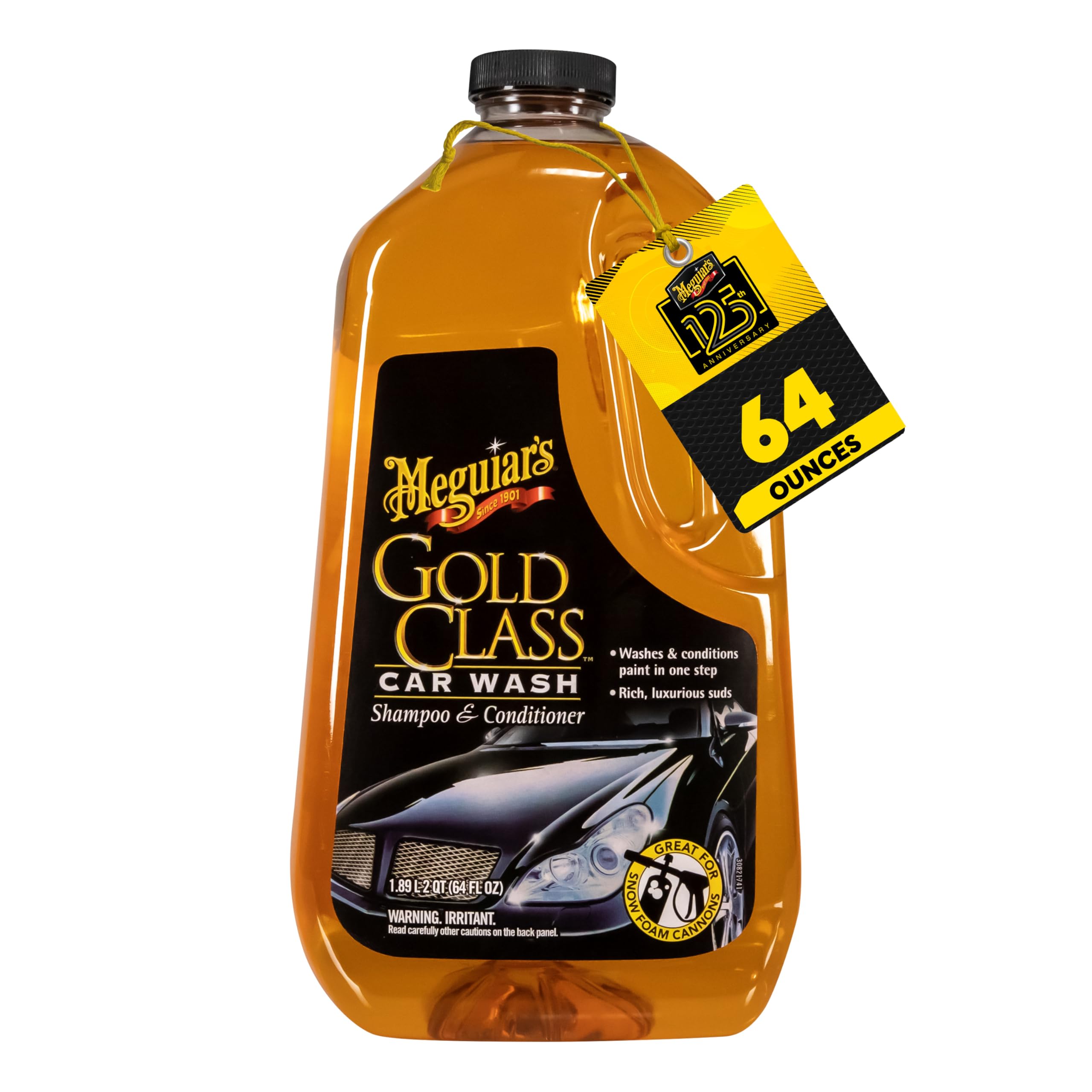 Meguiar's Gold Class Car Wash, Rich Foaming Car Soap for Bucket Wash or Foam Cannon Use, Safe on All Paints, Adds Glossy Shine, Gifts for Car Lovers or Car Guy Gifts for Men, 64 Oz