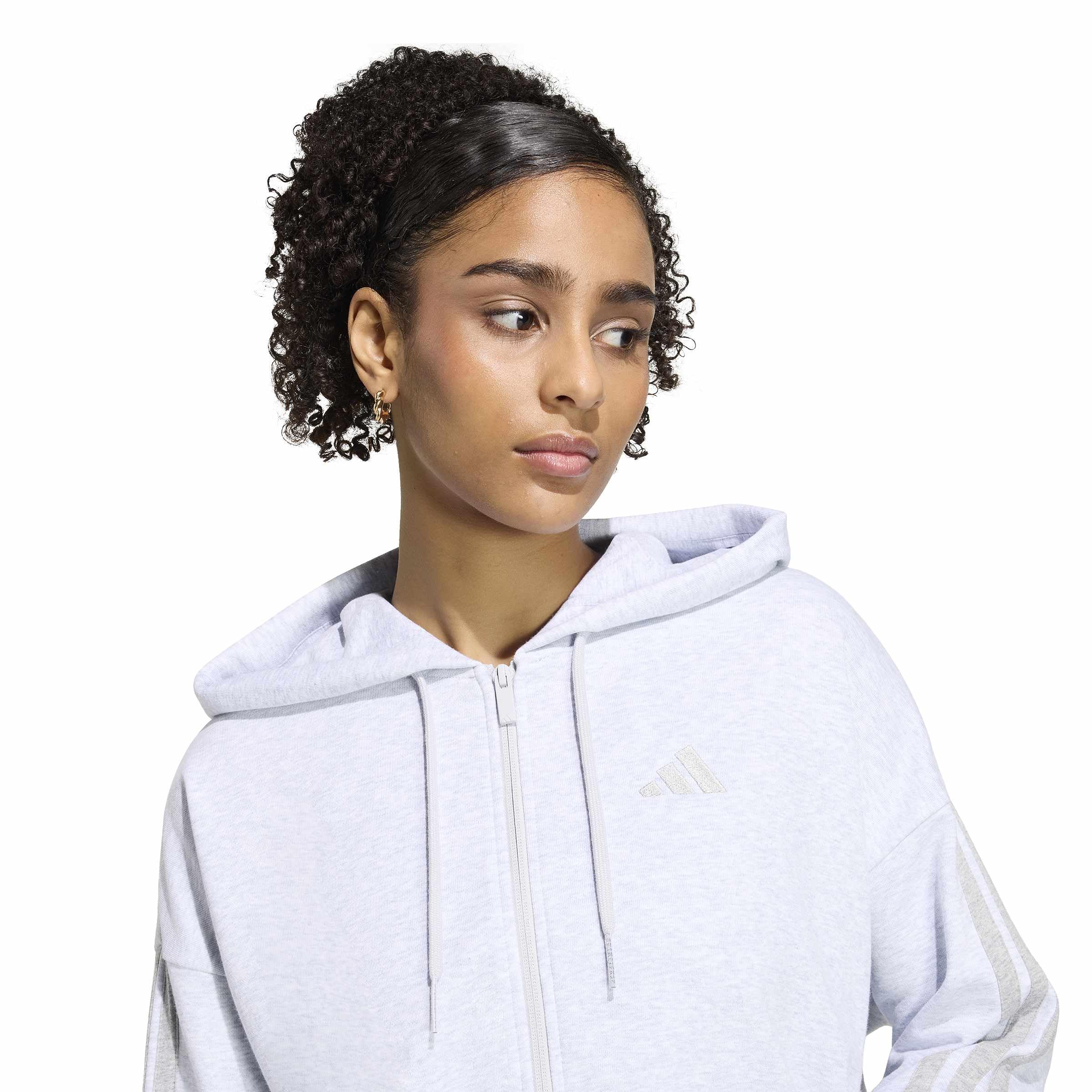 adidas Kobiety Essentials 3-Stripes French Terry Full Zip Hoodie Sweatshirt, light grey heather/medium grey heather, XXL
