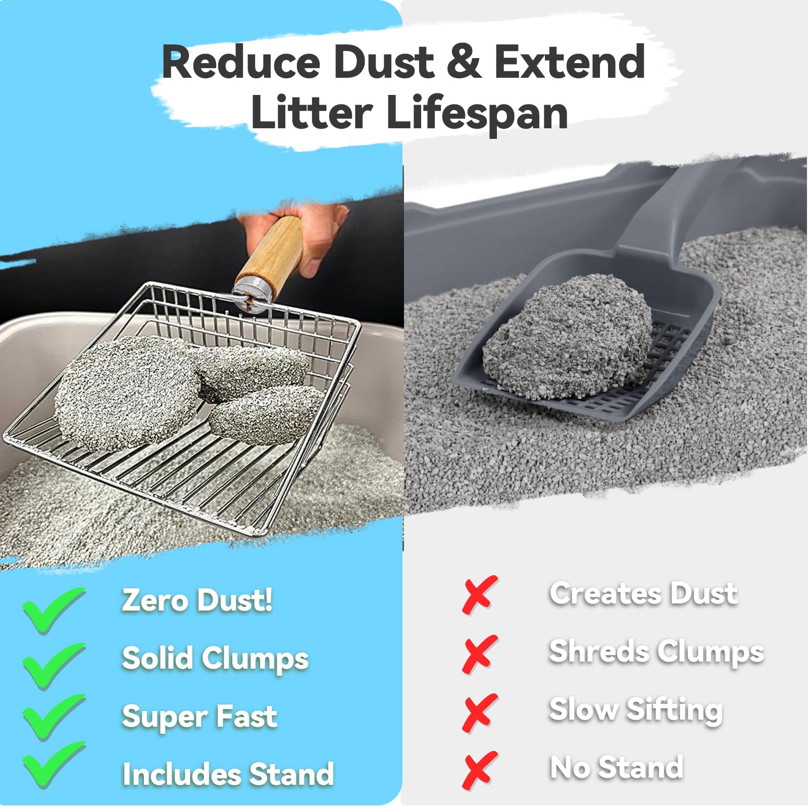 HASLED Katzenstreuschaufel Edelstahl - Rostfrei Mit Holzgriff Und Sieb