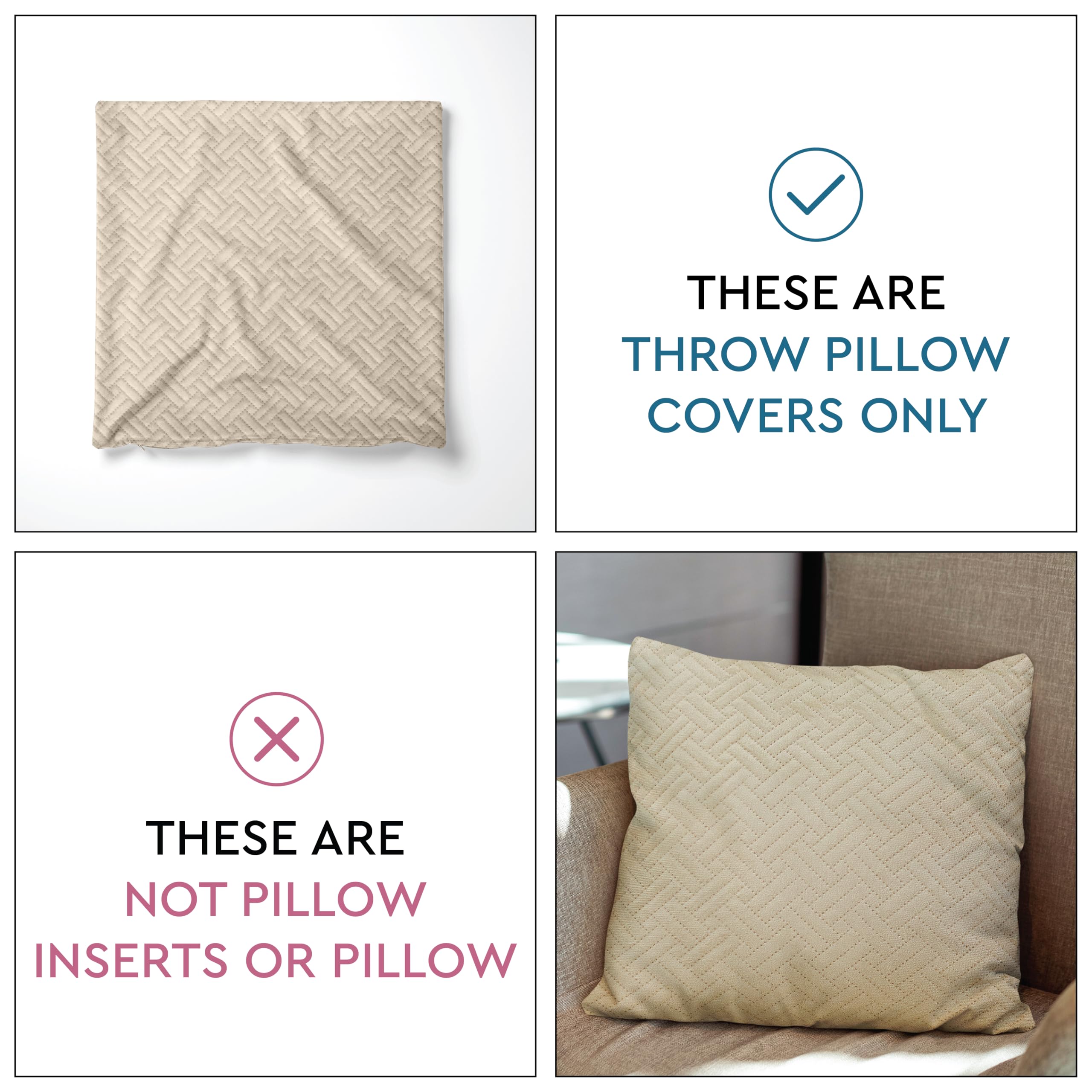 Encasa XO Cushion Covers 50x50 cm Set of 2, Beige, 50 x 50 cm (Pack of 2) - Image 4