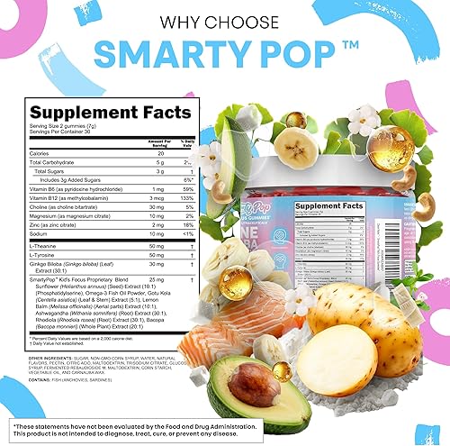 Miniatura 4 de Clean Nutra Kids Focus - Gomitas con L-teanina, ginkgo biloba, aceite de pescado omega-3, L-tirosina, vitamina B6, vitamina B12, 60 unidades,