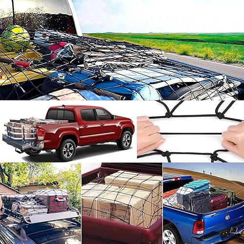 Miniatura 7 de Red de carga para cama de camioneta red de carga elástica de 4 x 6 pies para camión red organizadora universal de coche para cargas grandes con 12
