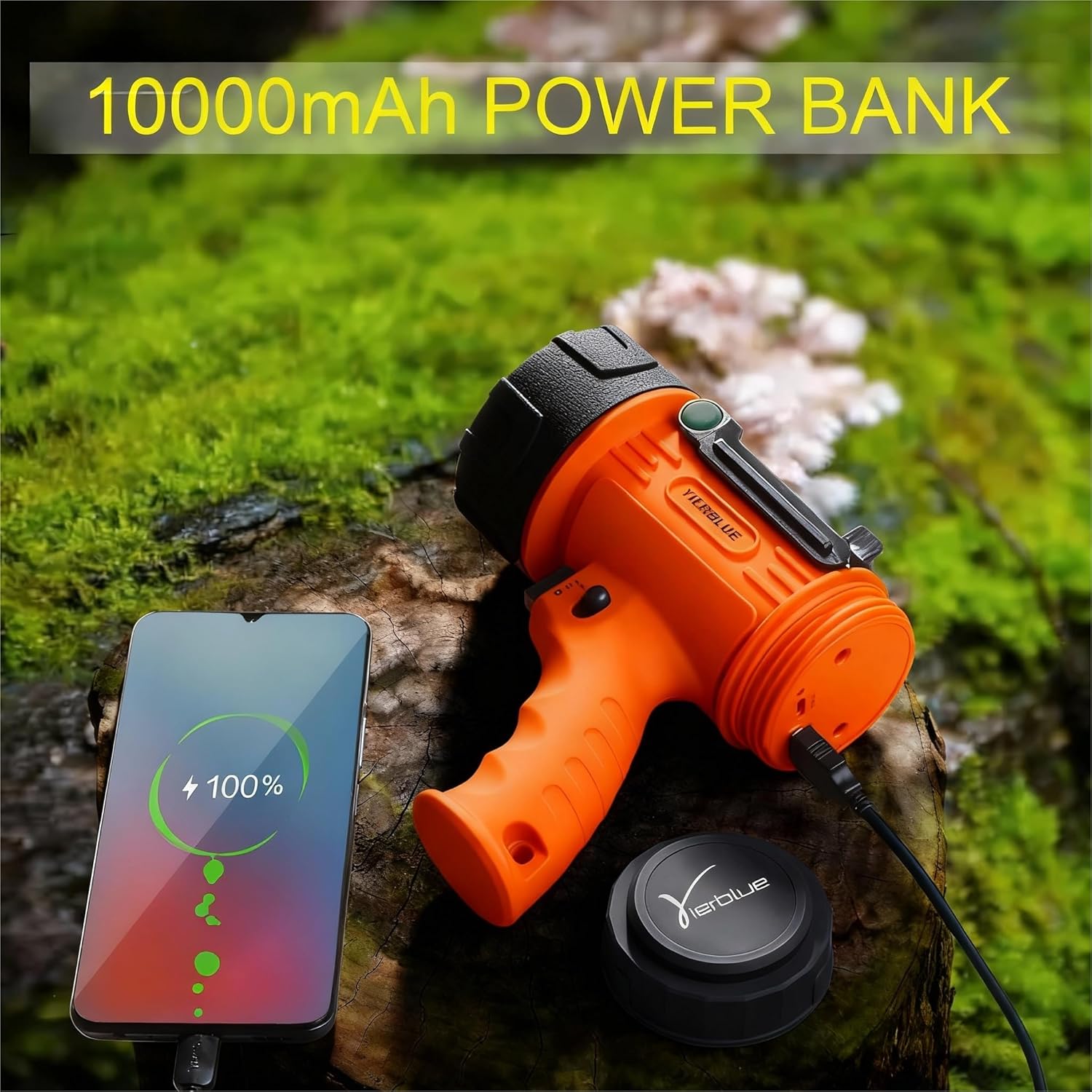 YIERBLUE Rechargeable Spotlight,Handheld Rechargeable Flashlight 200,000 Lumens LED, IP67 Waterproof 12 Hours Running for Boating, Camping, Hunting - Image 5