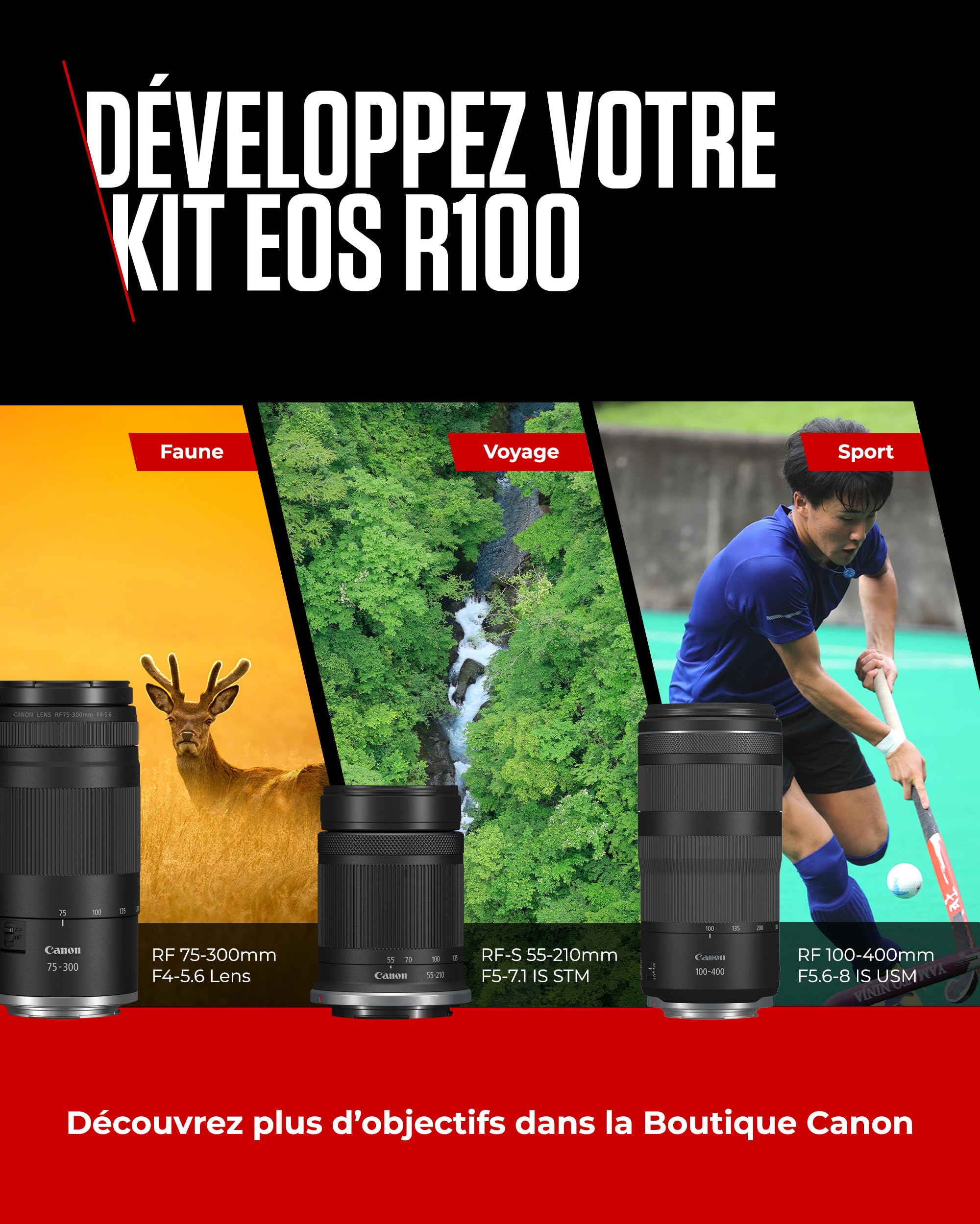 Canon EOS R100 Appareil Photo avec Objectif RF-S 18-45mm F4.5-6.3 is STM, Appareil Photo Hybride APS-C, Autofocus CMOS Dual Pixel, Vidéo 4K, Prise de Vue en Continu Jusqu’à 6,5 IPS, Wi-FI & Bluetooth
