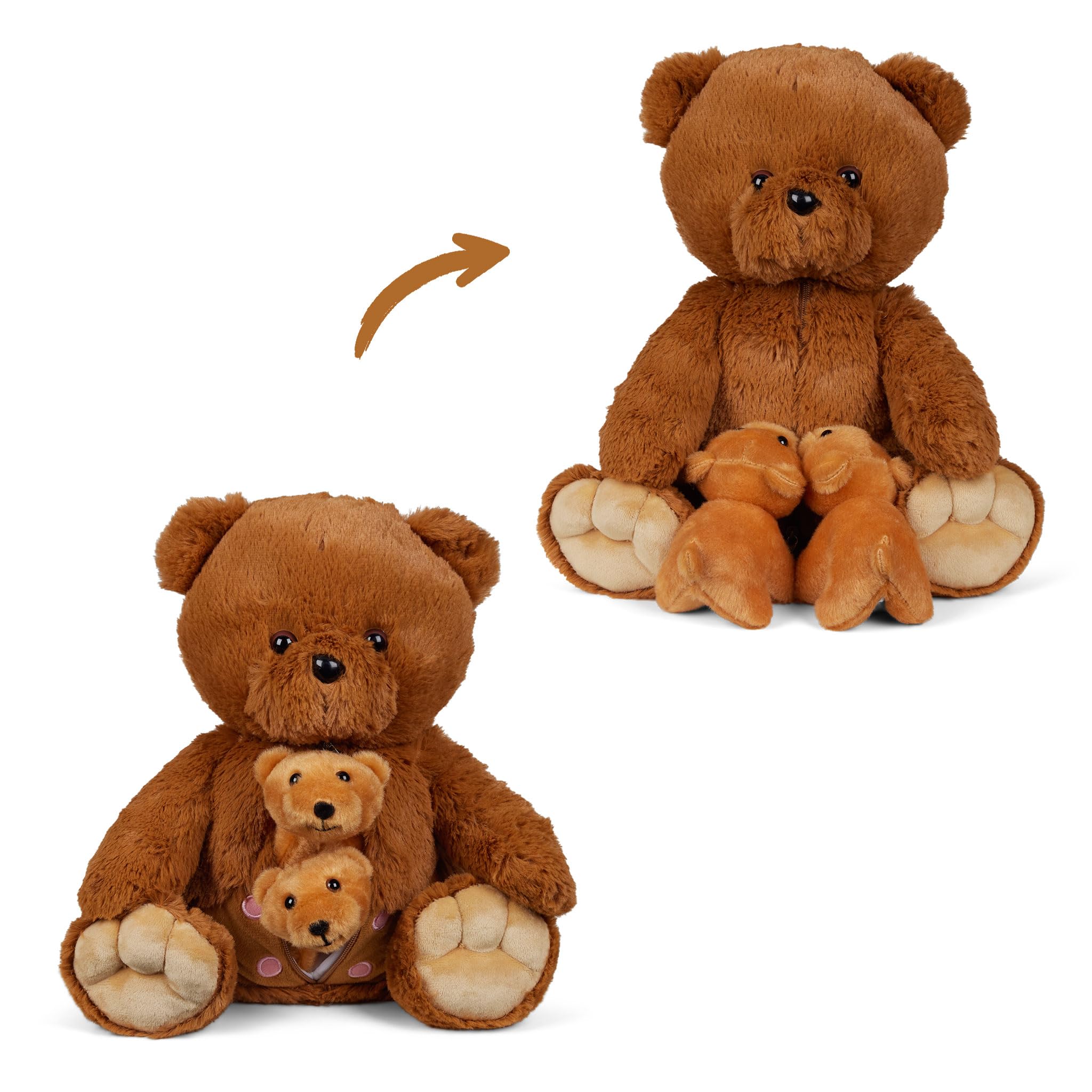 Pluszowy miś z 2 misiami dziecięcymi, niemowlęta w brzuchu z zamkiem błyskawicznym, magnetyczne smoczki do ssania, wysokiej jakości zestaw pluszaków dla dzieci