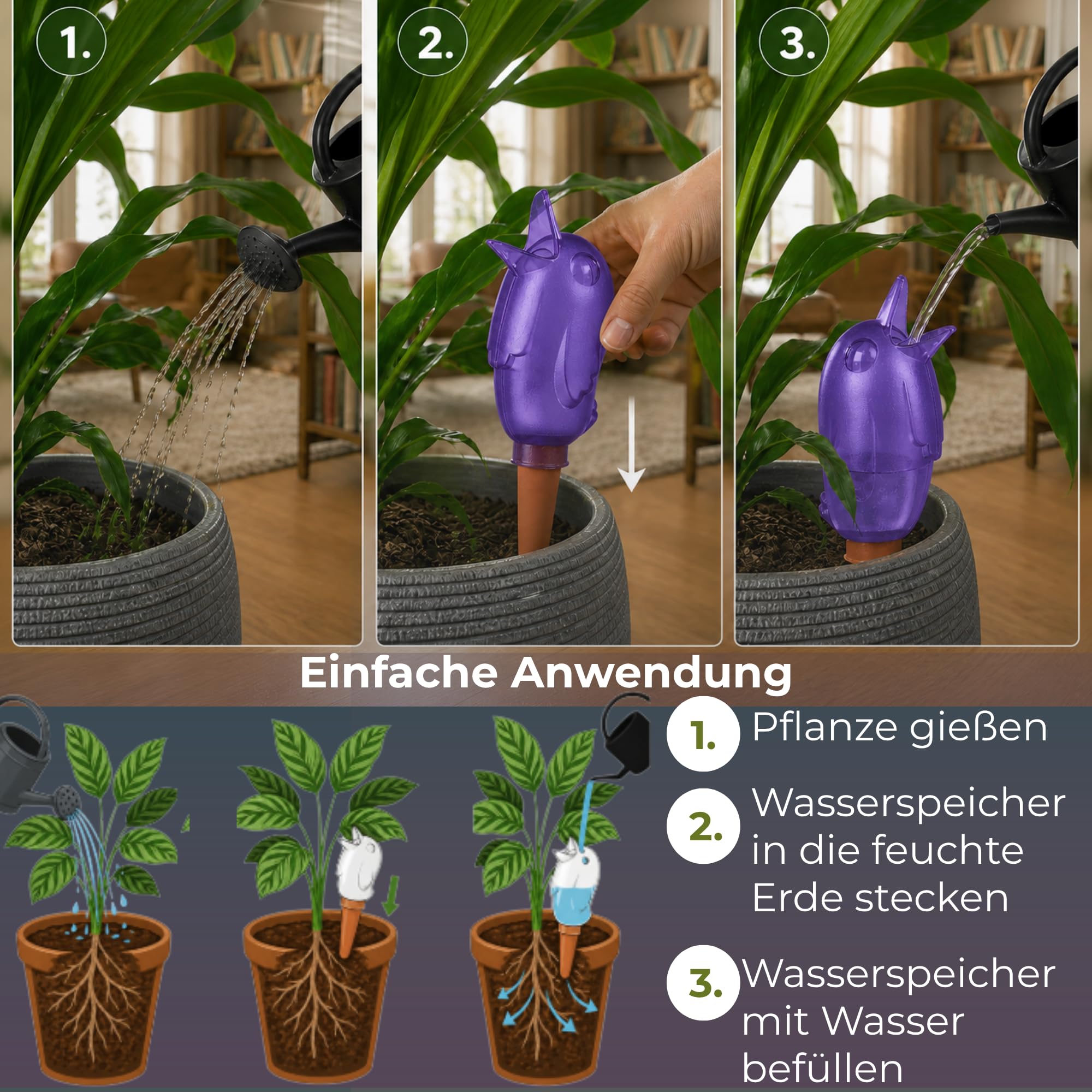 Scheurich Dozownik wody Bördy M | 12 x liliowy | pojemność 220 ml | mała kula nawadniająca z glinką | dozownik wody do roślin pokojowych i kwiatów, trzonek z terakoty