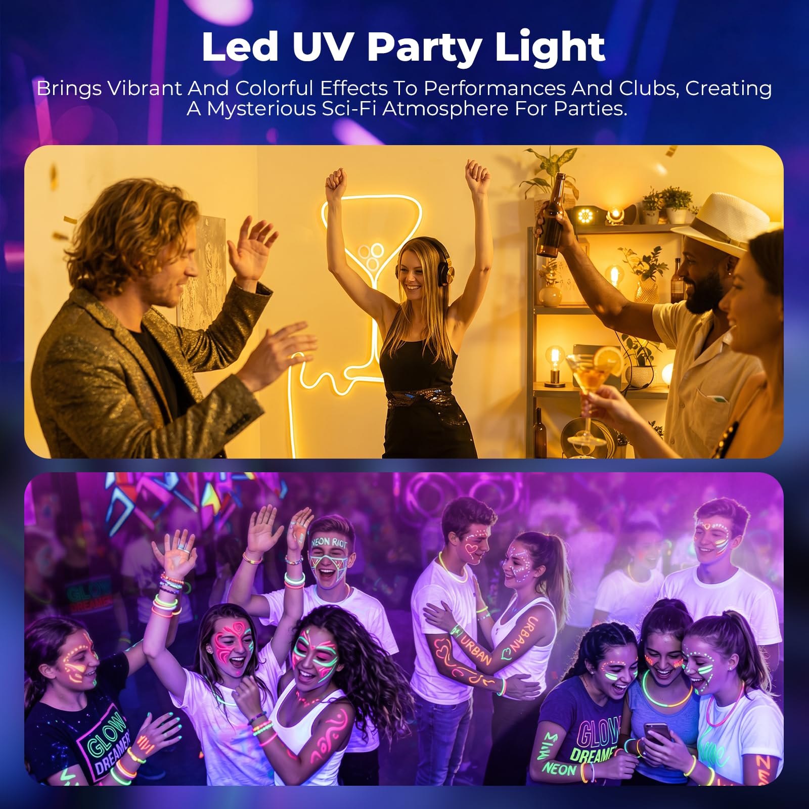 Kula dyskotekowa 7 w 1, światło dyskotekowe, światło imprezowe z podwójnymi kulkami, sterowane muzyką, światło DJ, światło dyskotekowe RGB LED, efekt UV, obracająca się kula dyskotekowa do