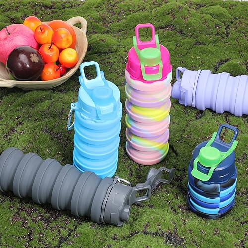 Miniatura 7 de 5 botellas de agua plegables, botella de agua plegable portátil de 16 onzas con clip de metal, botella de agua de viaje a prueba de fugas, botellas