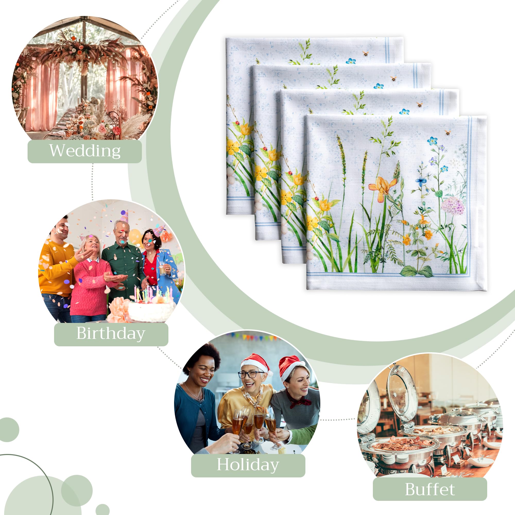 Maison d'Hermine Stoffservietten, 4er-Set, 100% Baumwolle, wiederverwendbar, quadratisch, waschbar, ideal für Dinnerpartys, Hochzeiten und Frühjahr Sommer (Fleurs De Mai, 45 cm x 45 cm)