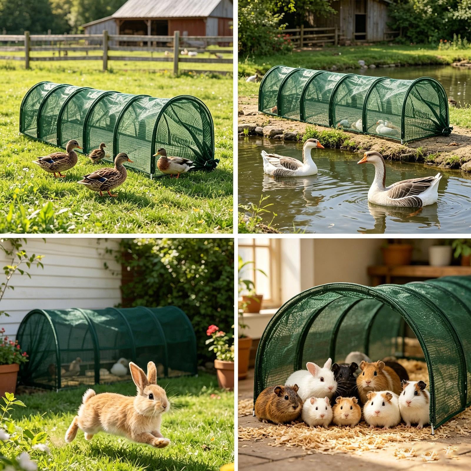 Tunnel lungo pieghevole per pollo, rete flessibile con clip di installazione rapida, recinto mobile per animali, gabbia esterna per anatre, oche, conigli, piccoli animali domestici, pulcini