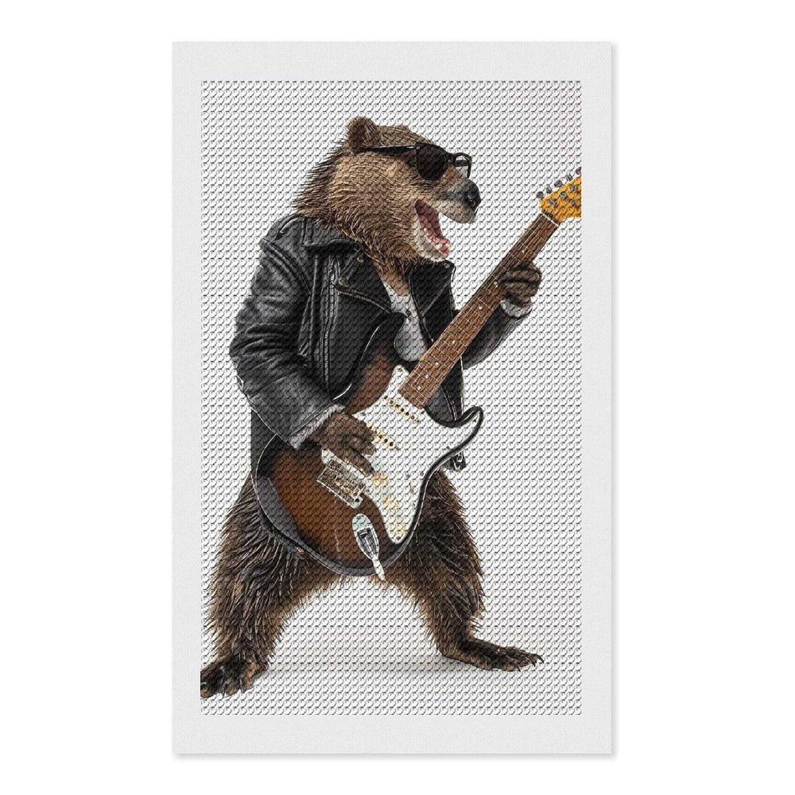 Junmoney Beaver Guitar Diamond Art Kit 12"x20", Gift Idea, for Family Craft Time, Mindful Craft Activity, Boho Decor, Relaxing DIY Hobby