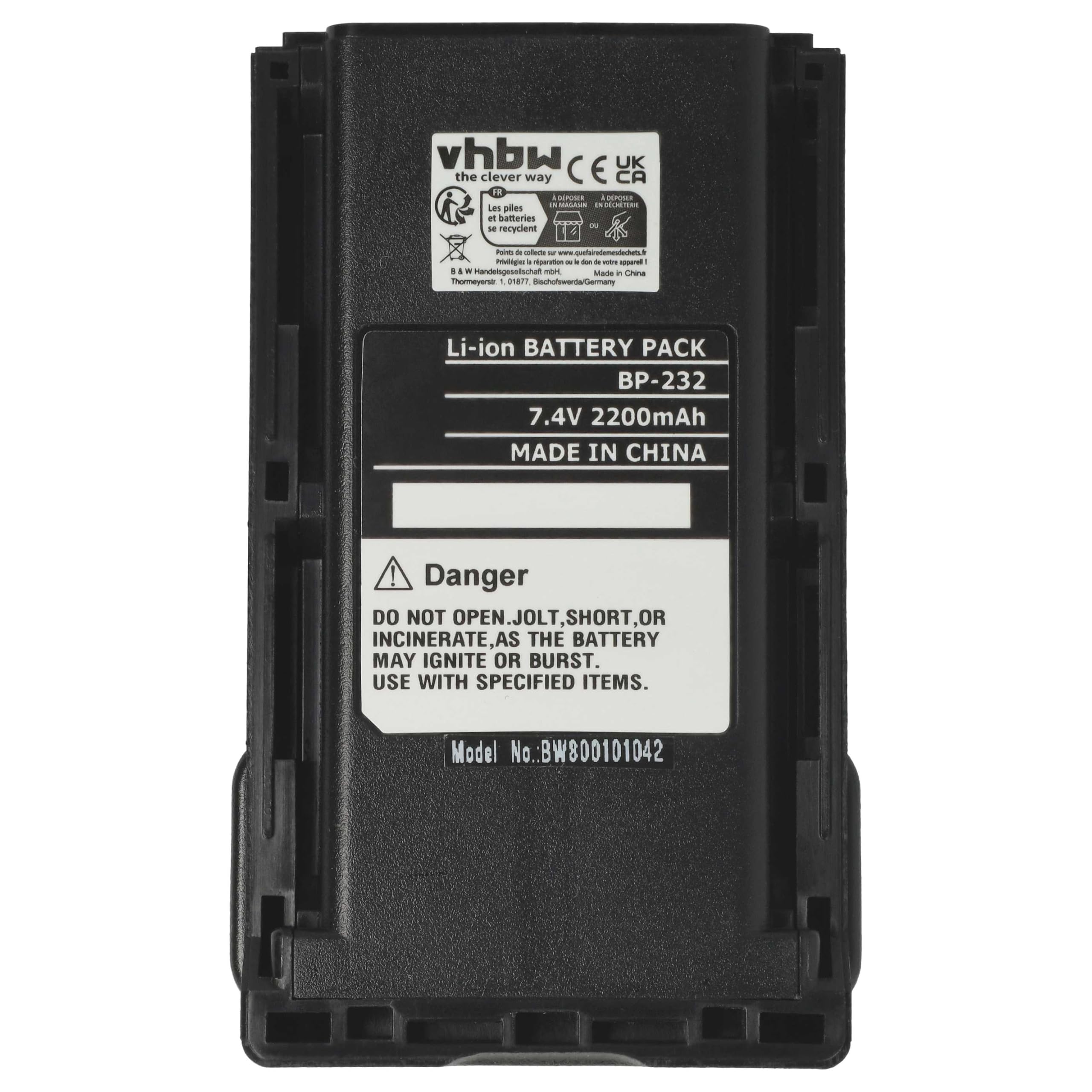 vhbw batteria compatibile con Icom IC-F15S, IC-F14S, IC-A14S, IC-F15, IC-F14, IC-F16, IC-A14, IC-4011 radio (2200mAh, 7,4V, Li-Ion)