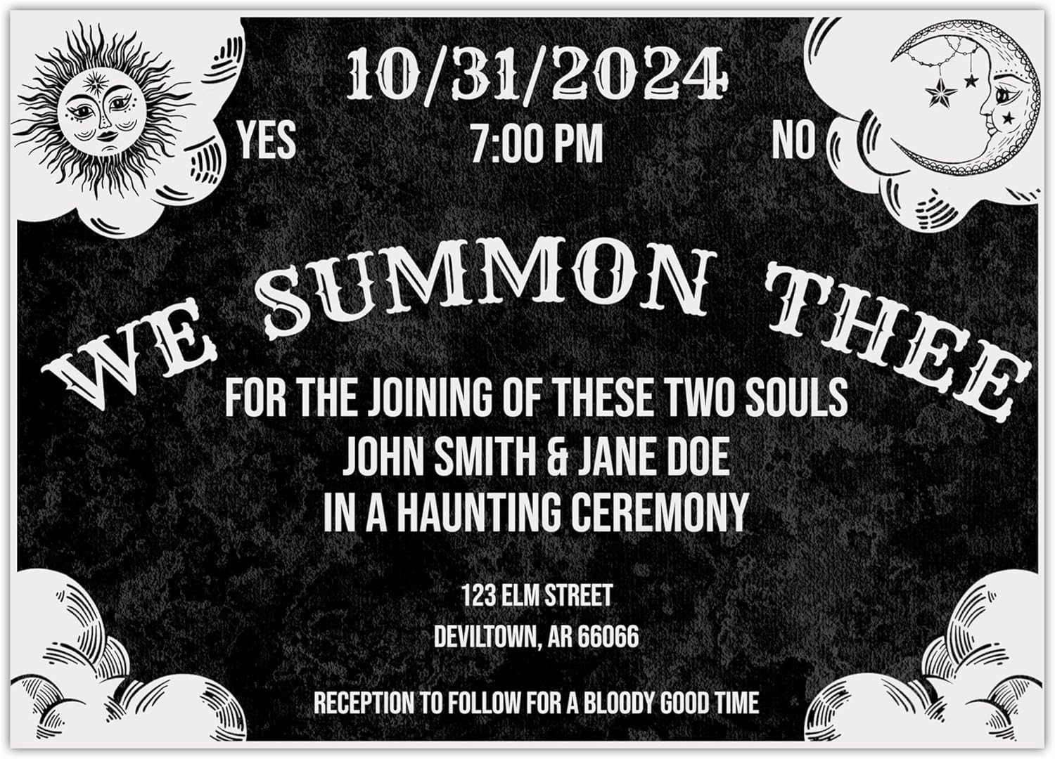 AlexandHer Design Gothic Spirit Board Invitations, 5x7 inches, for Weddings, Bridal Showers, Halloween, Bachelorette Parties (Black)