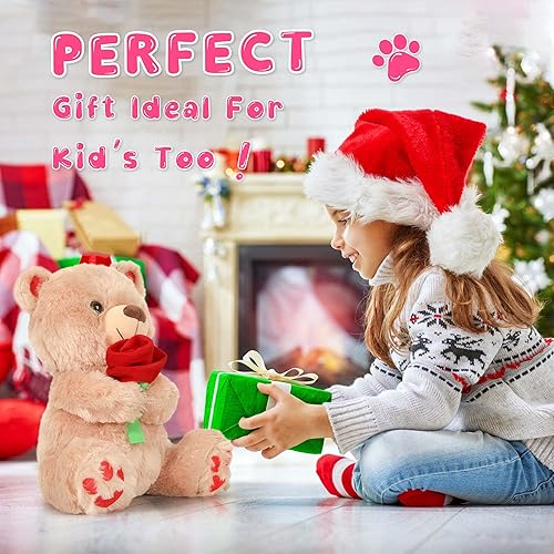 Miniatura 4 de Yelieru Oso de peluche de 12 pulgadas para el día de San Valentín oso de peluche con rosa lindo oso de peluche muñeca de almohada de peluche suave