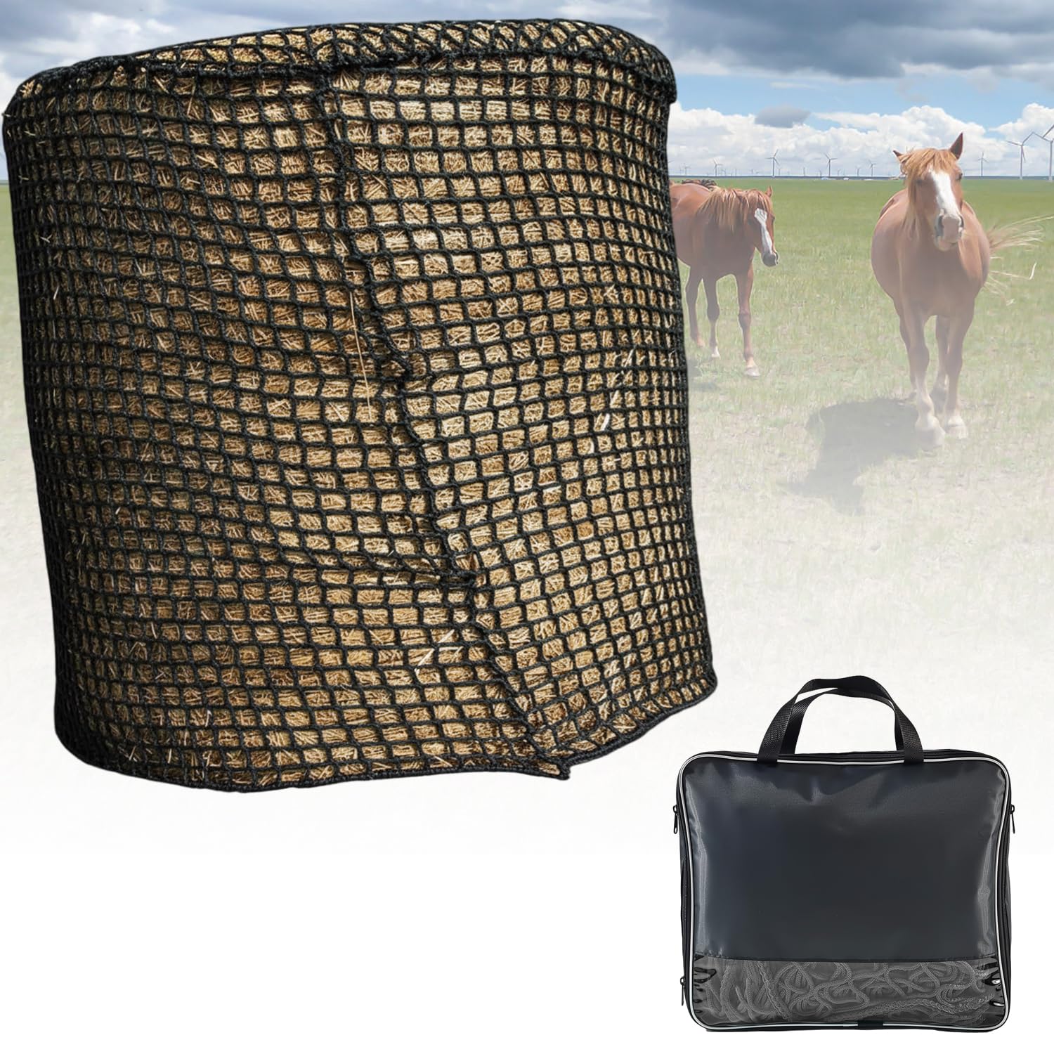 Rete da fieno, 1,2 x 7,2 m, per cavalli di grandi dimensioni, rete da fieno, balle rotonde, per aziende di cavalli agricole, allevamento, larghezza maglie 4,5 x 4,5 cm (nero)