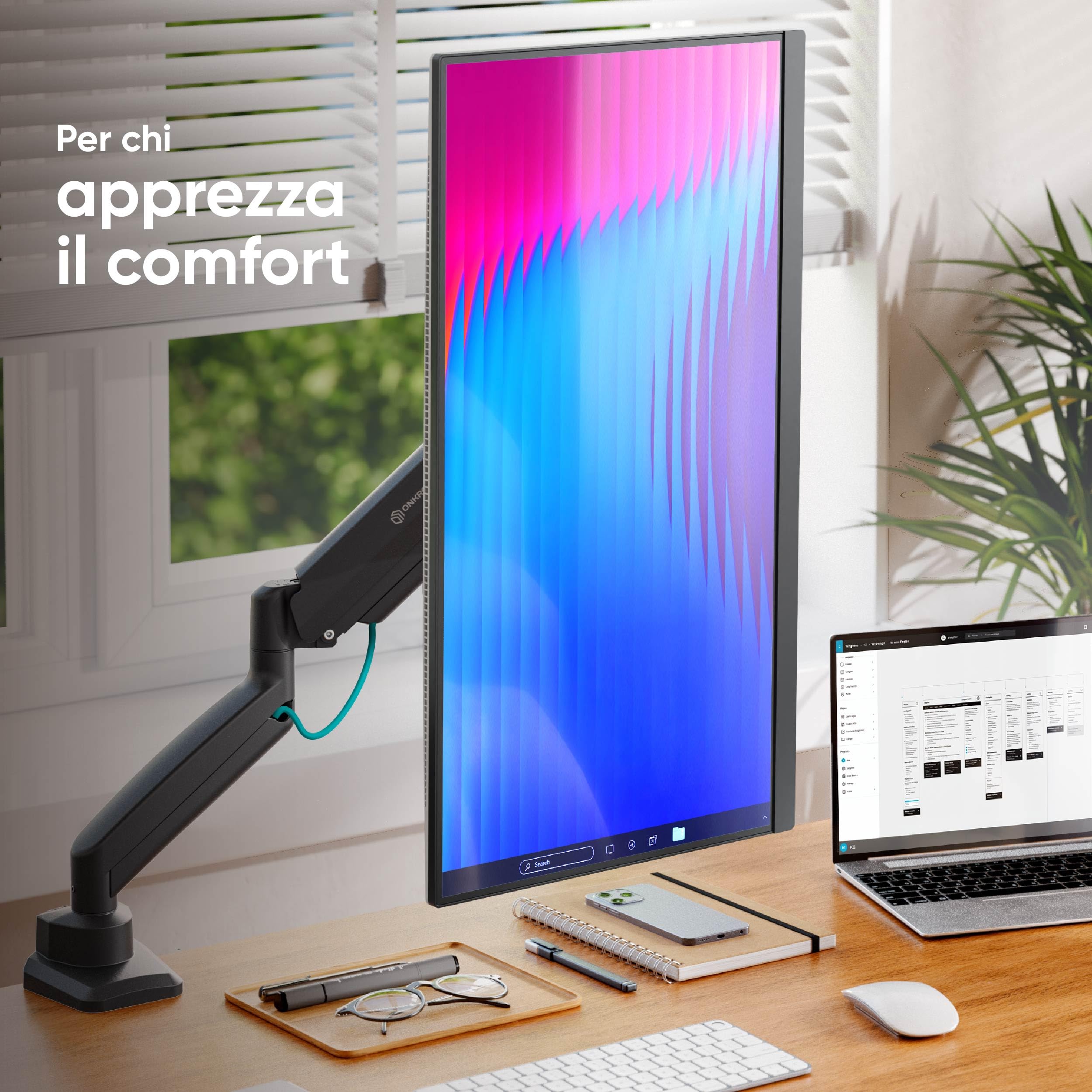 ONKRON Braccio Monitor da Scrivania 13"-32", Carico 2-10 kg, VESA 75x75-100x100, Supporto Monitor Scrivania, Supporto Schermo PC Universale, Inclinabile e Girevole, Altezza Regolabile, Nero G80-B