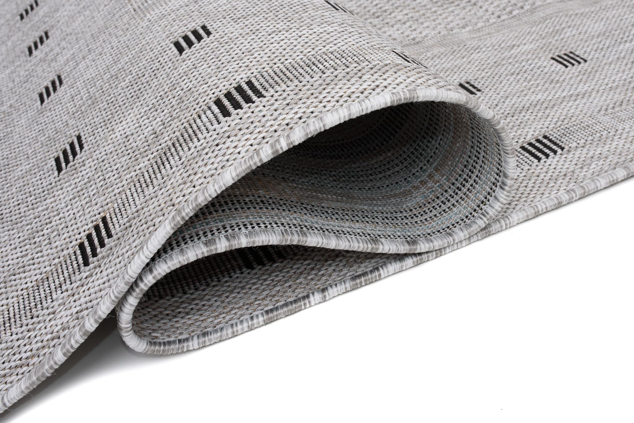 TAPISO Melissa Teppich Outdoor Grau Schwarz Flachgewebt Indoor Küche Flur Wohnzimmer Balkon Terrasse Modern Sisal Kurzflor ÖKO-TEX 120 x 170 cm