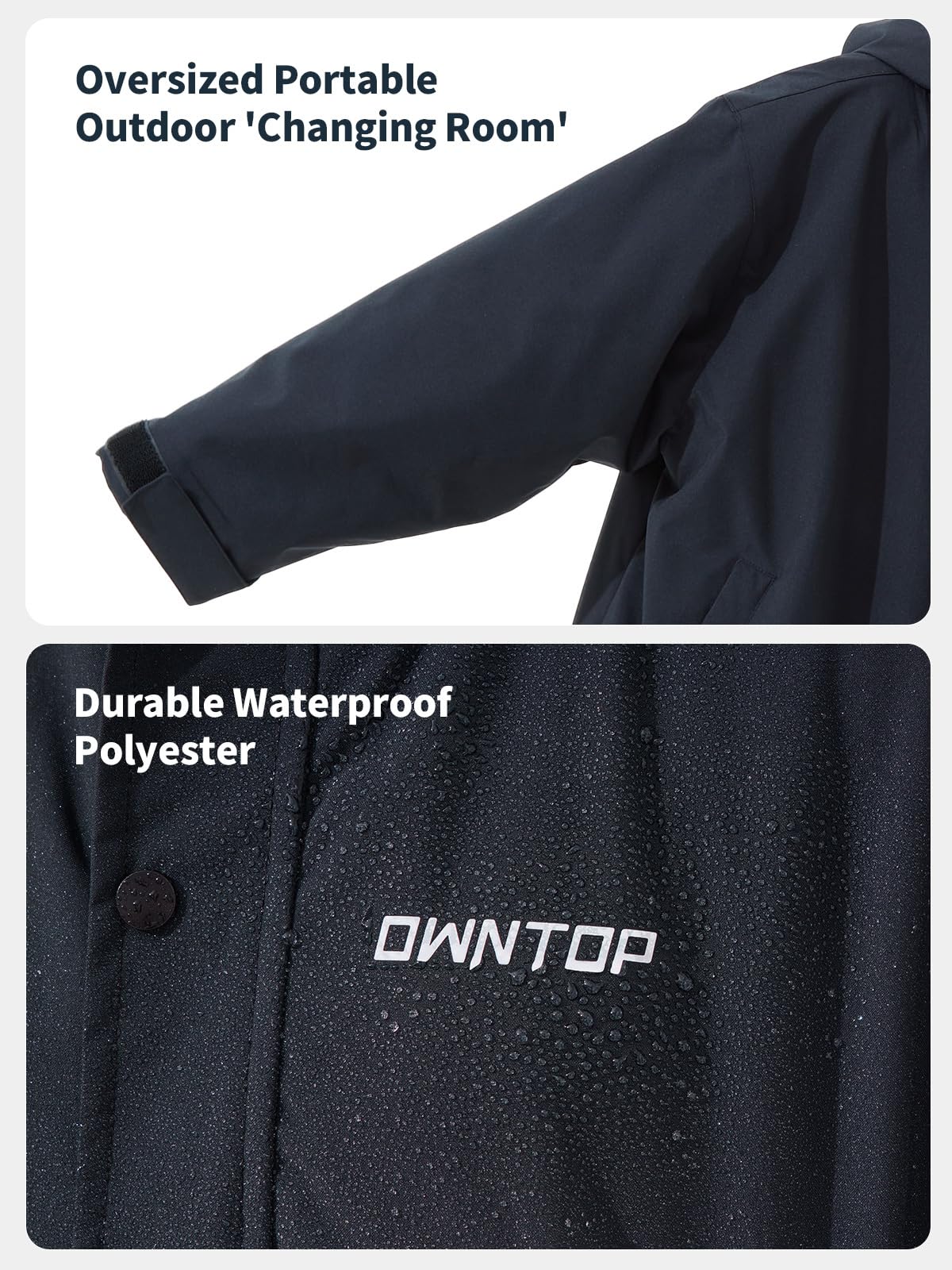 Owntop Manteau enveloppant imperméable pour homme et femme - Séchage rapide - Manteau de plage et de natation - Coupe-vent surdimensionné - Avec capuche - Doublure polaire borg (unisexe pour adultes
