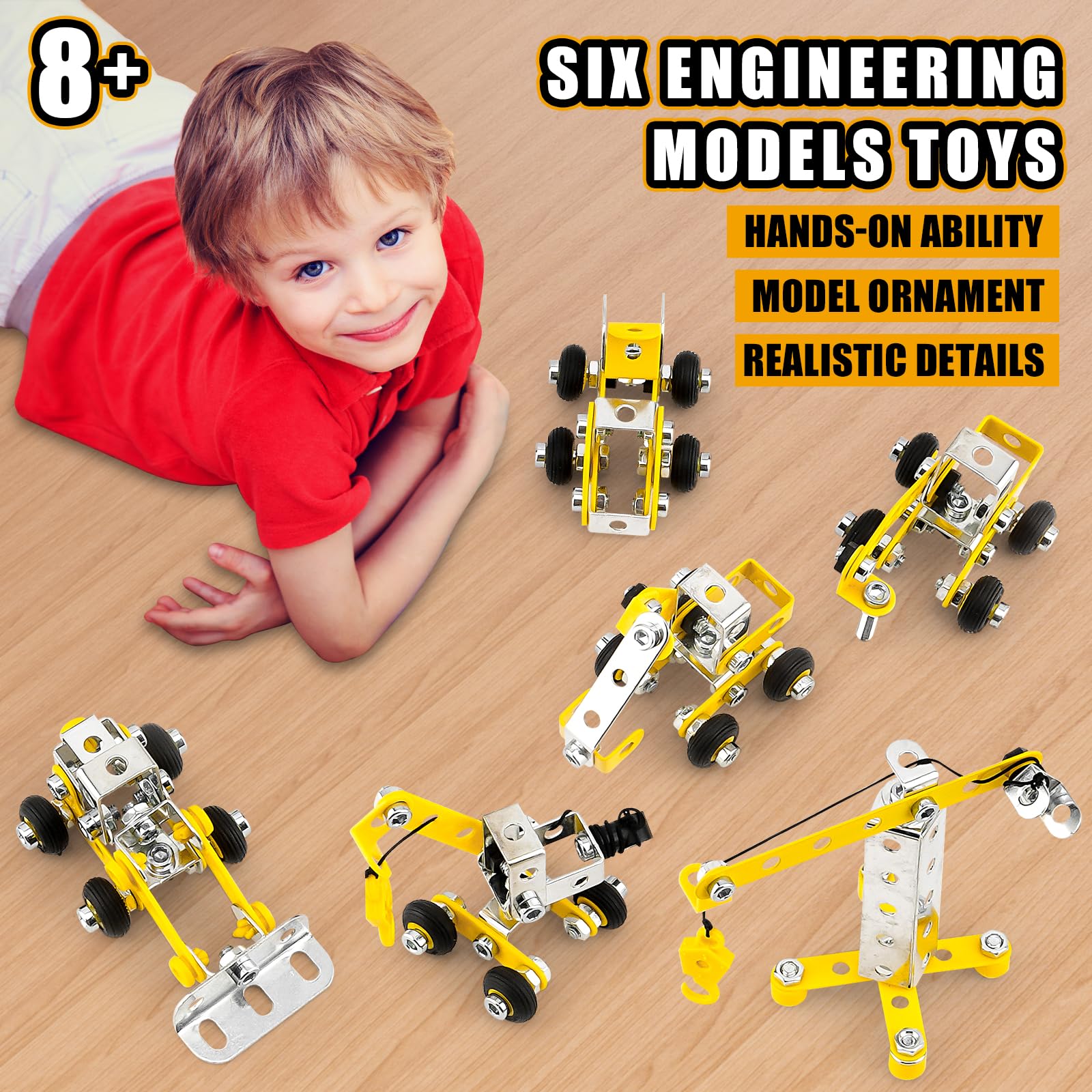 Juegos de erectores para niños de 8 a 12 años, 6 súper mini juguetes de ingeniería para niños de 5 a 7 años, kit de modelo de construcción de construcción de metal, bloques de construcción 5