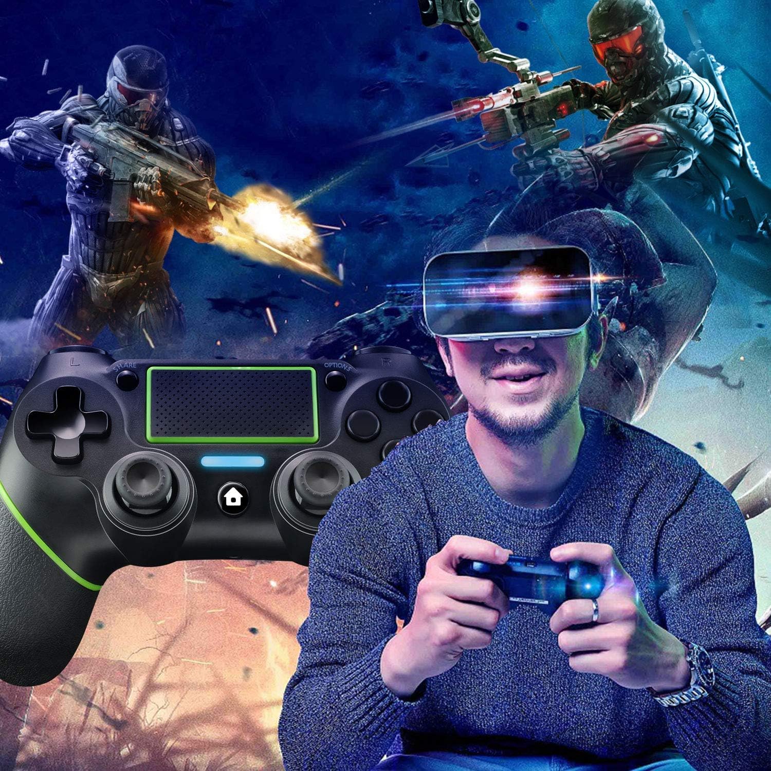 Controller Wireless per PS4, Joystick PS4 Compatibile con PS4/Pro/Slim/PC, Gamepad con Doppia Vibrazione, Sensore Giroscopio a 6 Assi, Turbo, Touch Panel, Jack per Cuffie da 3,5mm
