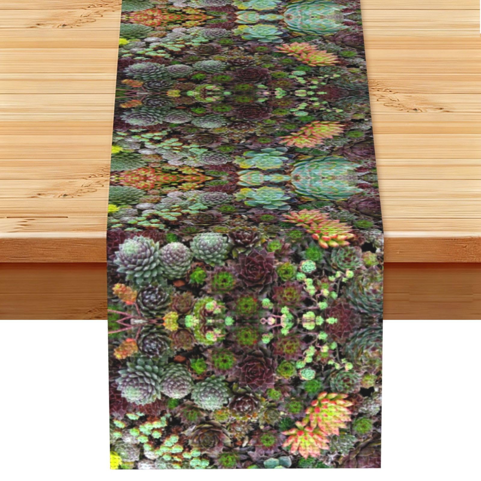 Succulent Printed Kitchen Table Runner 13x72, Faux Linen Style Decor for Home Wedding Banquet Fireplace