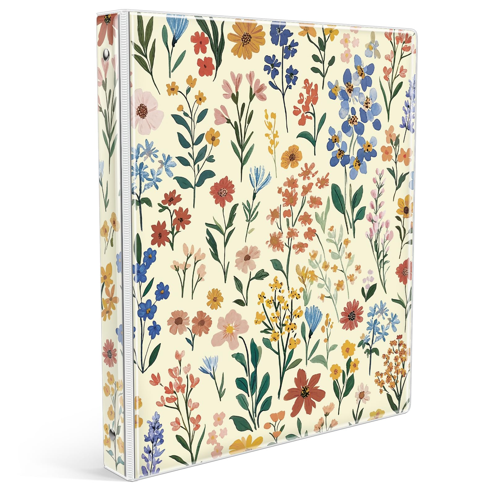 Eyrozill 3 Ring Binder 1 Inch Cute Design, Decorative Recipe Binders, Client Records with Clear Interior Pockets for Letter-Size(11" x 8.5") Paper, PVC Cover (Flower)