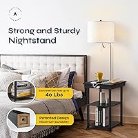 Vista 3 de ATAMIN Mesa auxiliar con lámpara y estación de carga - Mesa auxiliar con USB-C, USB y luz incorporada - Moderna mesita de noche con cadena