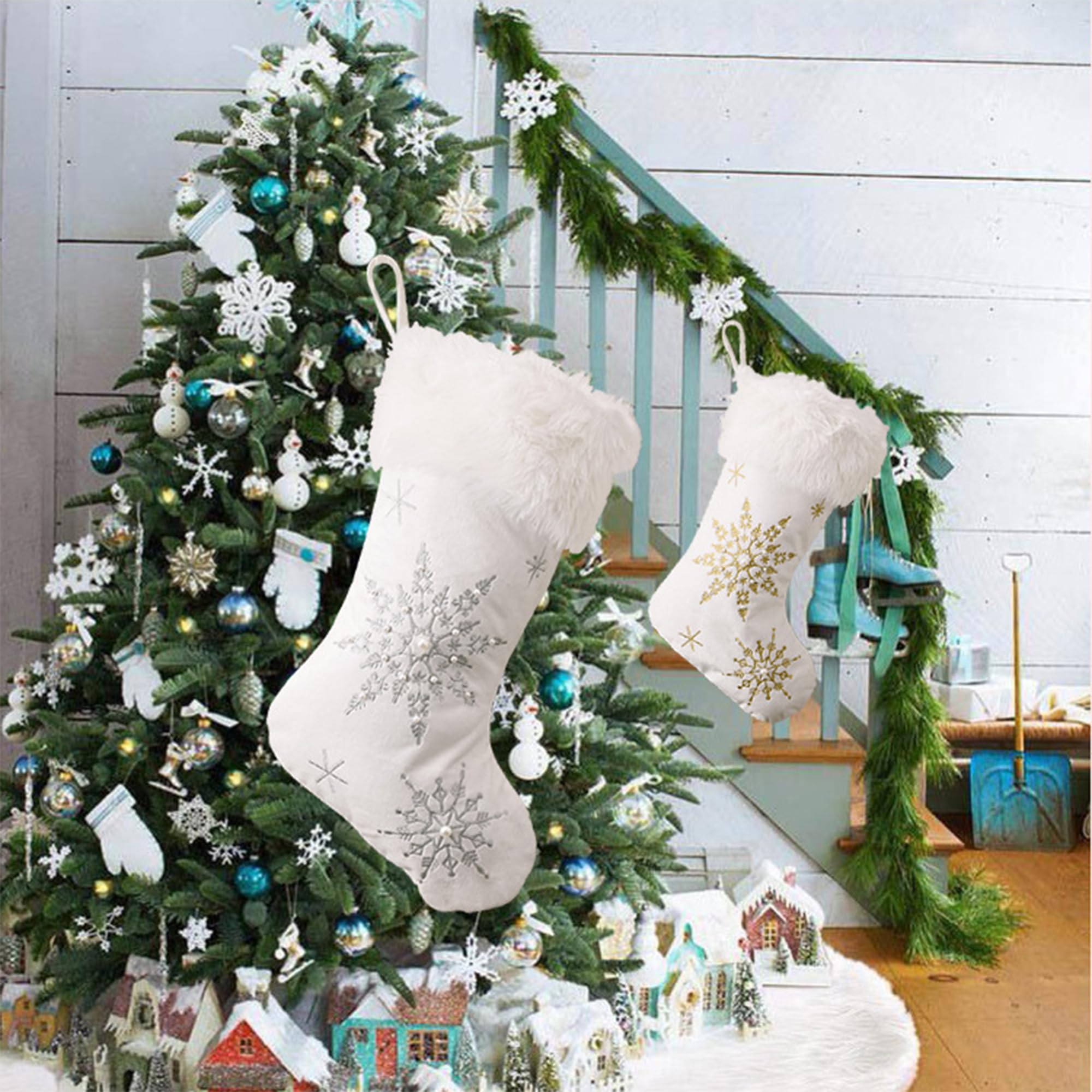 2 calze di Babbo Natale in peluche, da riempire, grandi stivali di Babbo Natale, da riempire e appendere, per camino, vetrina, albero di Natale (50 x 25 x 27 cm)