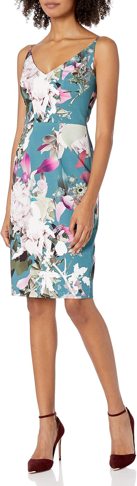 black halo floral sheath dress
