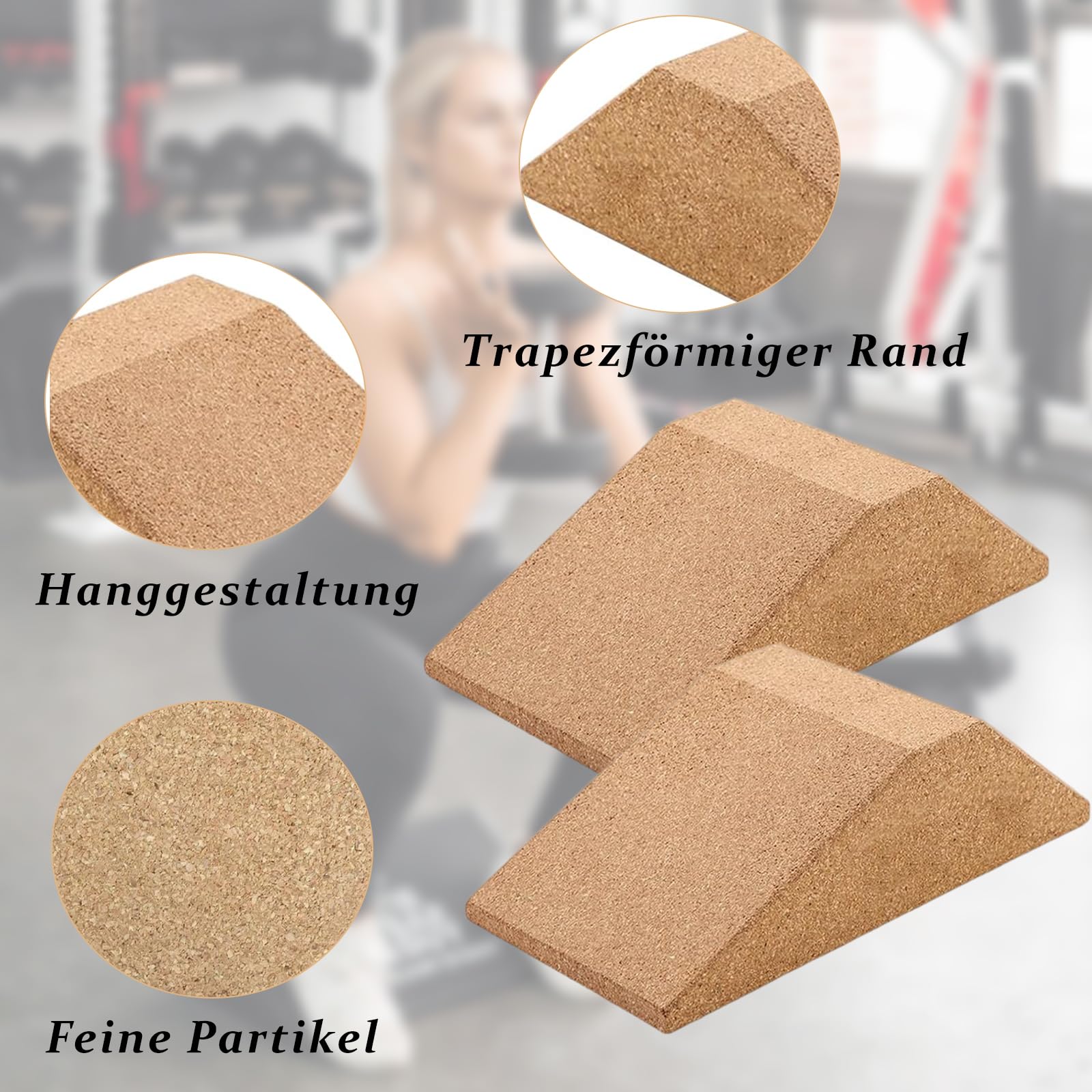 Kork-Kniebeugen-Keilblock, 2 Stück Squat Wedge, Kniebeugen Keil, Kniebeugenkeil, Squating Heel Wedge Block, Rutschfest für Erhöhte Ferse, für Dehnen Muskeln und Faszien