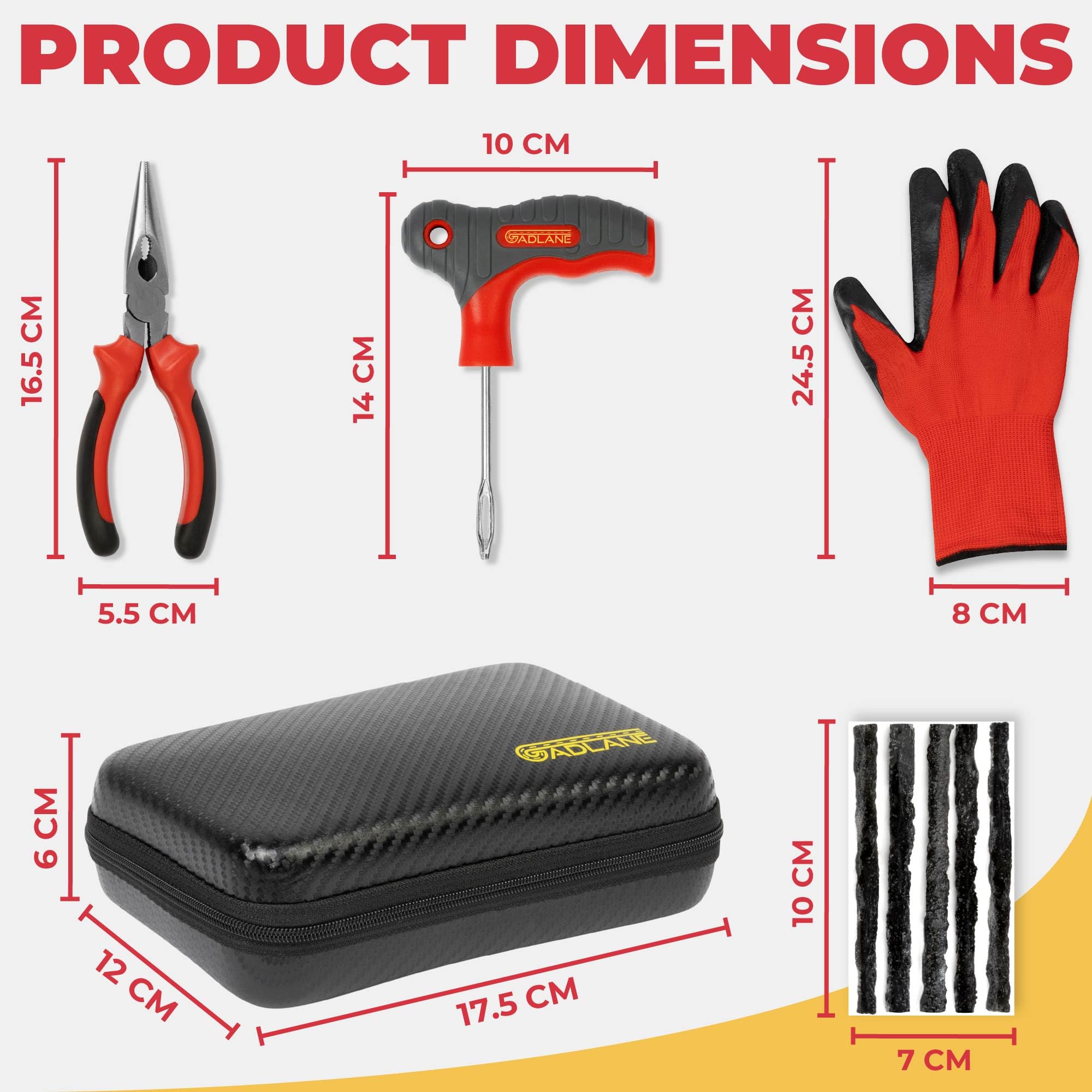 CATOR Reparatieset voor autobanden, inclusief 40 rubberen spijkers in 2 maten platte schroevendraaier, kruiskopschroevendraaier, bandenlont, set voor autobanden, quad, scooter, anti-lek kit voor