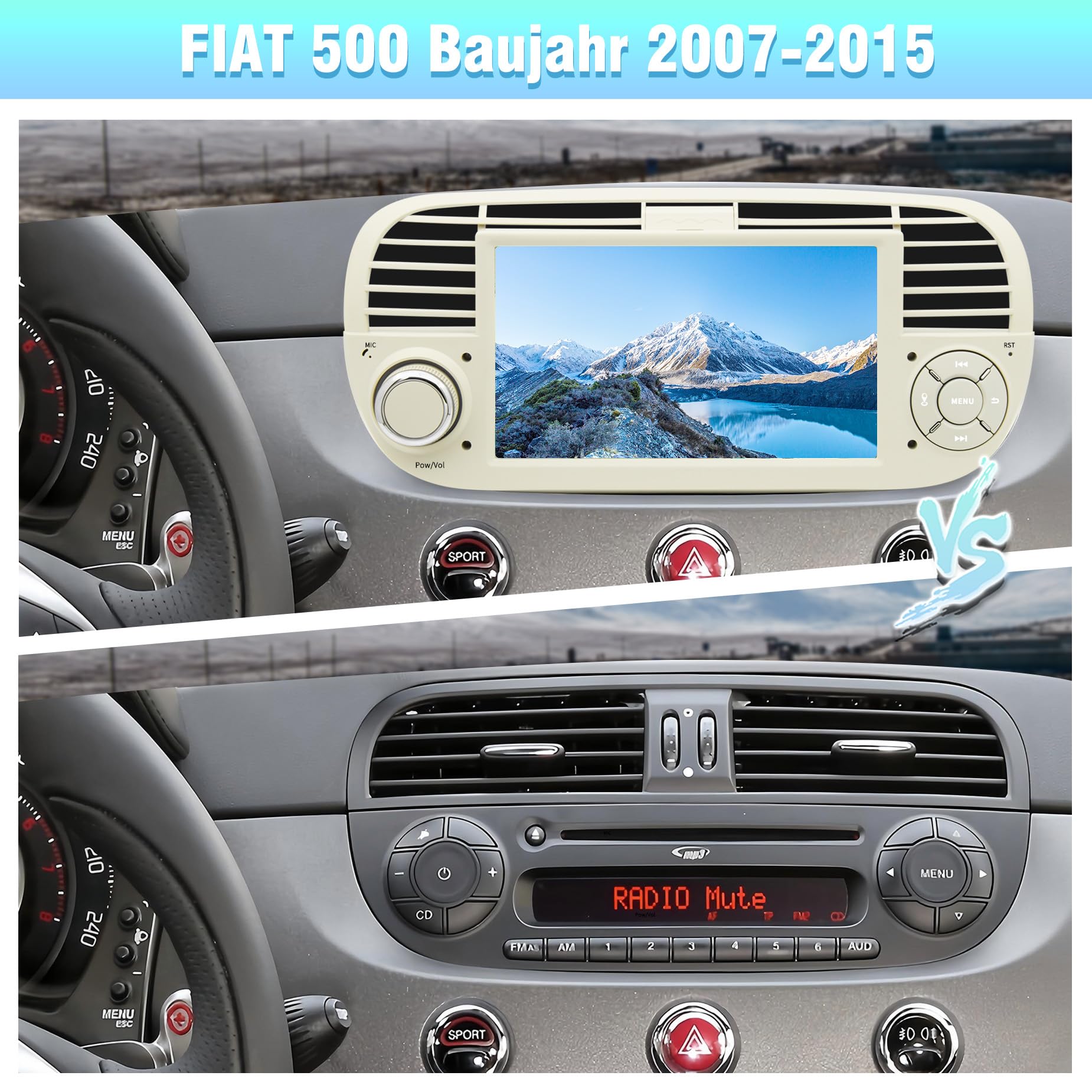 1 32G Hikity Android Radio de Coche para Fiat 500 2007-2015 CarPlay