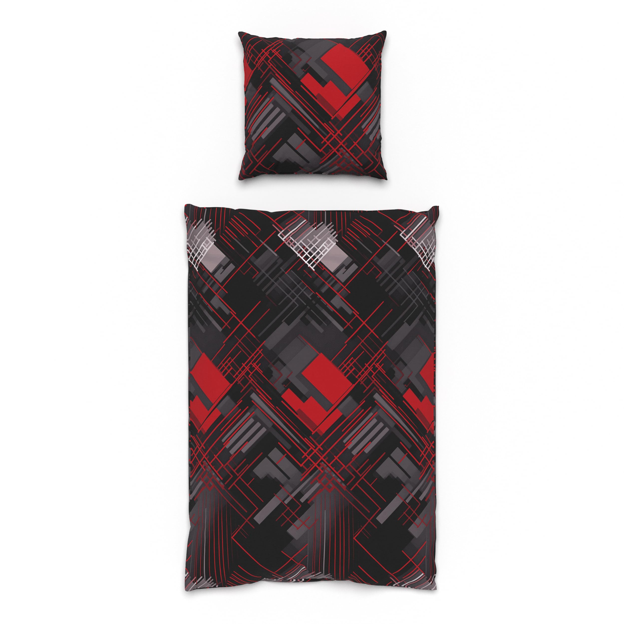 LARAWELL Biancheria da letto 135 x 200 cm, in cotone per tutto l'anno, set di biancheria da letto rosso grigio astratto geometrico Premium