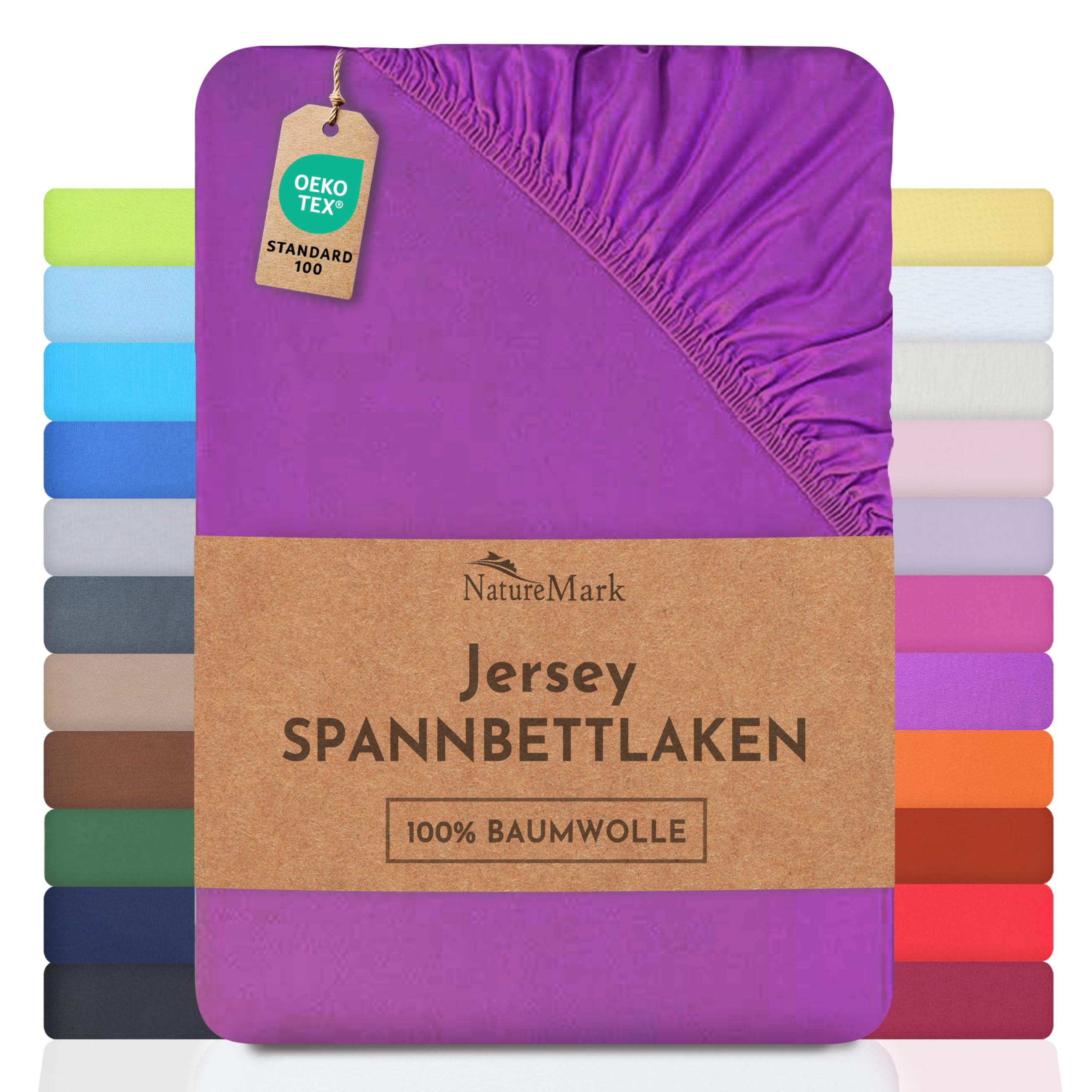 NatureMark Jersey Spannbettlaken, Spannbetttuch 100% Baumwolle in vielen Größen und Farben MARKENQUALITÄT ÖKOTEX Standard 100 | 90 x 200 cm - 100 x 200 cm - lila