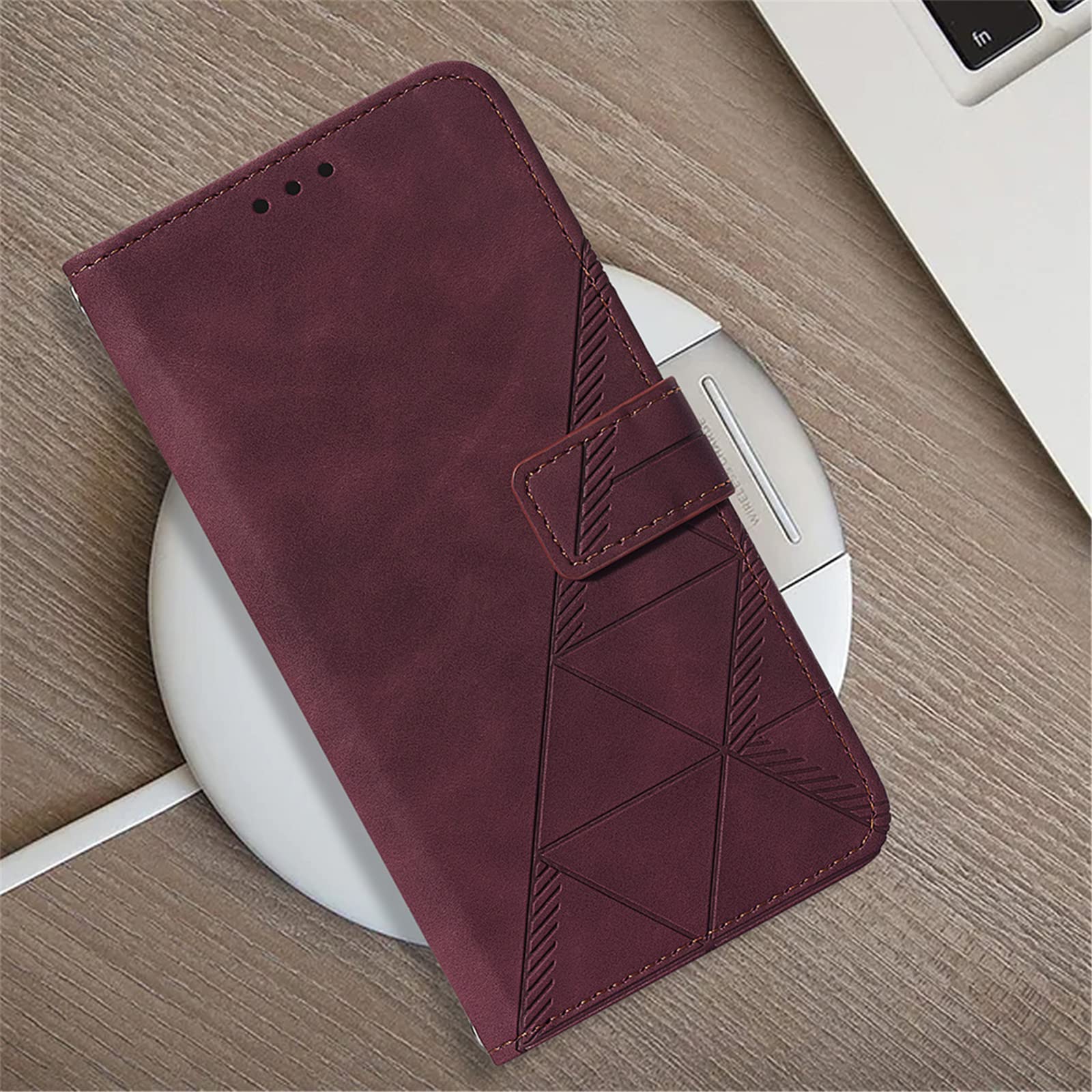 LEMAXELERS Funda Tipo Cartera Para Google Pixel 8, Pixel 8 Con Tapa Magnética De Piel Sintética Con Tarjetero, Funda Protectora A Prueba De Golpes Para Google Pixel 8, Color Rojo Vino